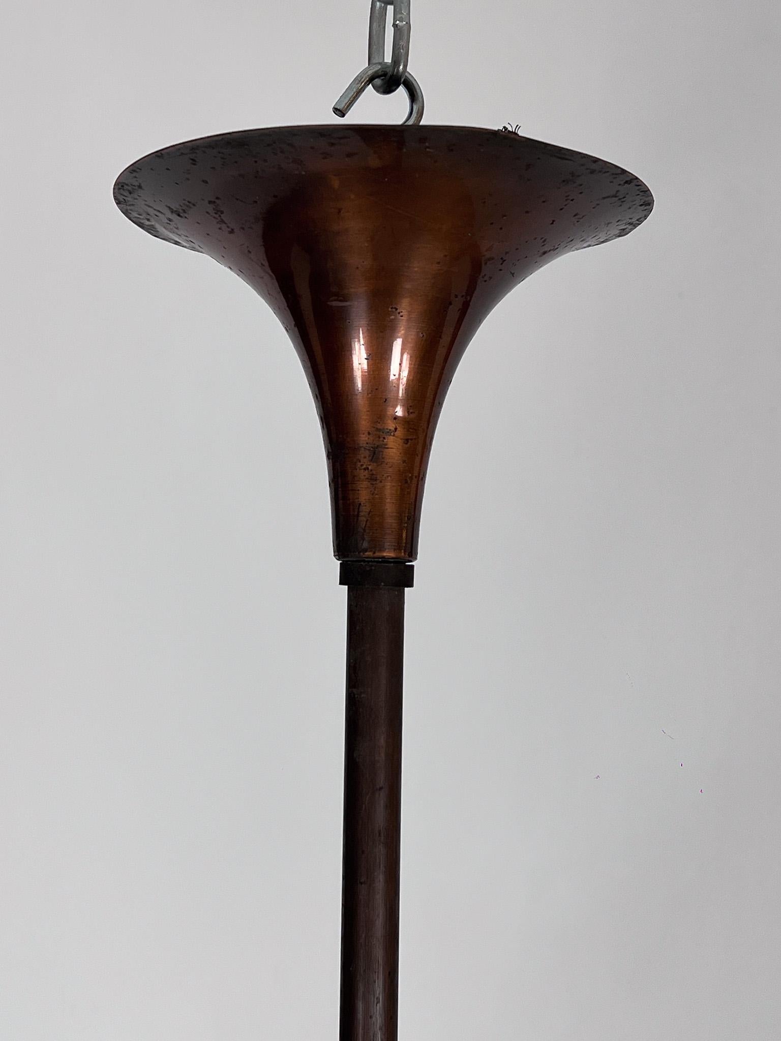 Araña de cobre de seis brazos moderna de mediados de siglo en estilo Gio Ponti, Italia Años 50 en venta 2