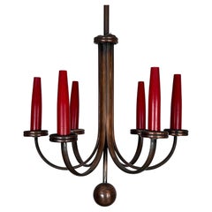 Mid-Century Modern Six Arms Copper Chandelier in Gio Ponti Style, Italy 1950s