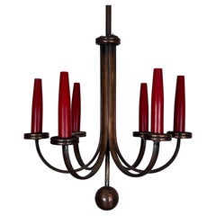 Lustre en cuivre à six bras de style Gio Ponti, Italie, années 1950