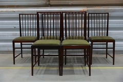 Mid-Century Modern Six Dining Chair Set in Hardwood & Green Leather by Celina