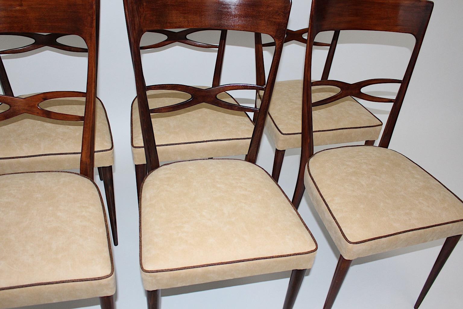 Mid-Century Modern Six Dining Chairs Brown Beech Melchiorre Bega, 1950, Italy 10