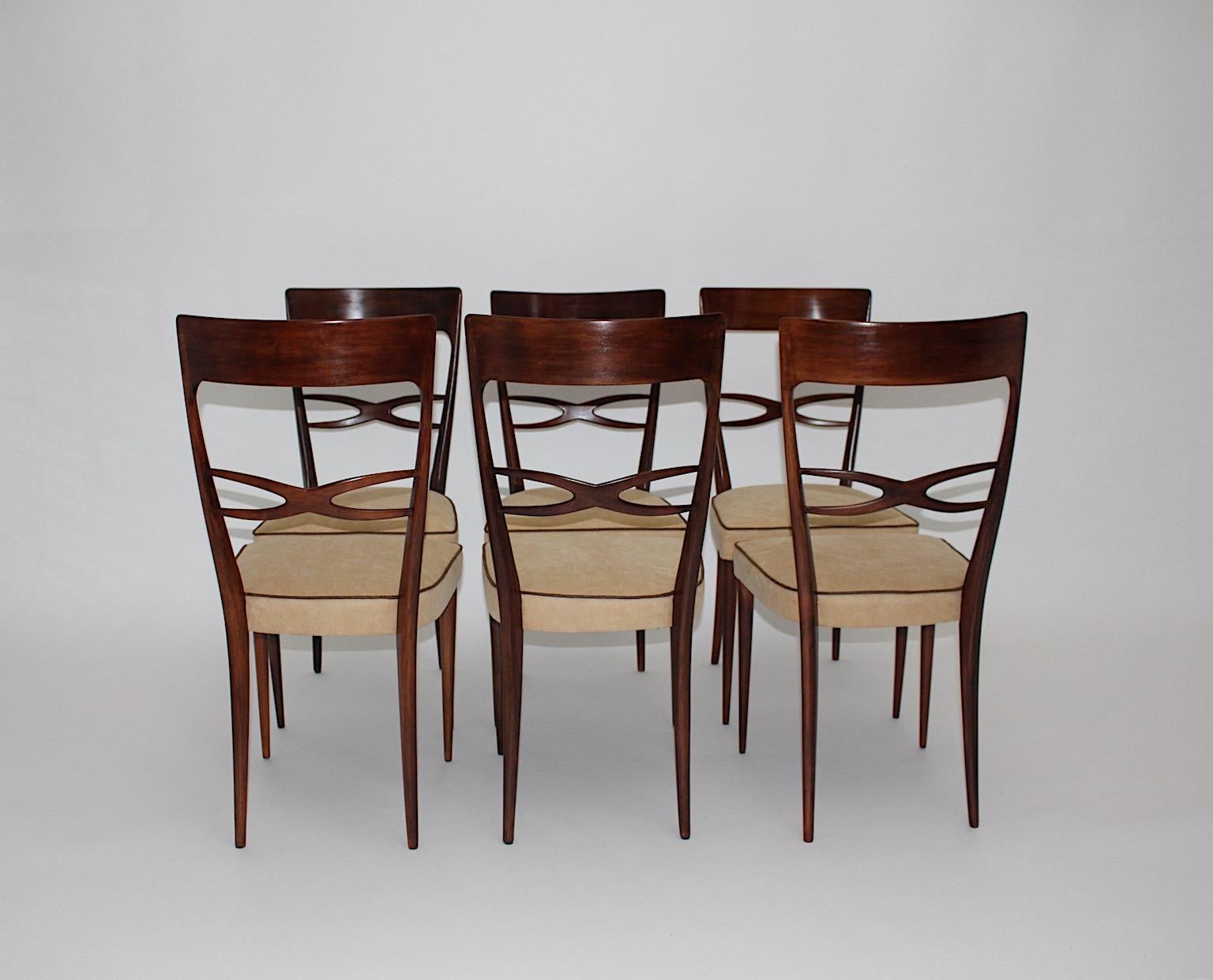 Italian Mid-Century Modern Six Dining Chairs Brown Beech Melchiorre Bega, 1950, Italy