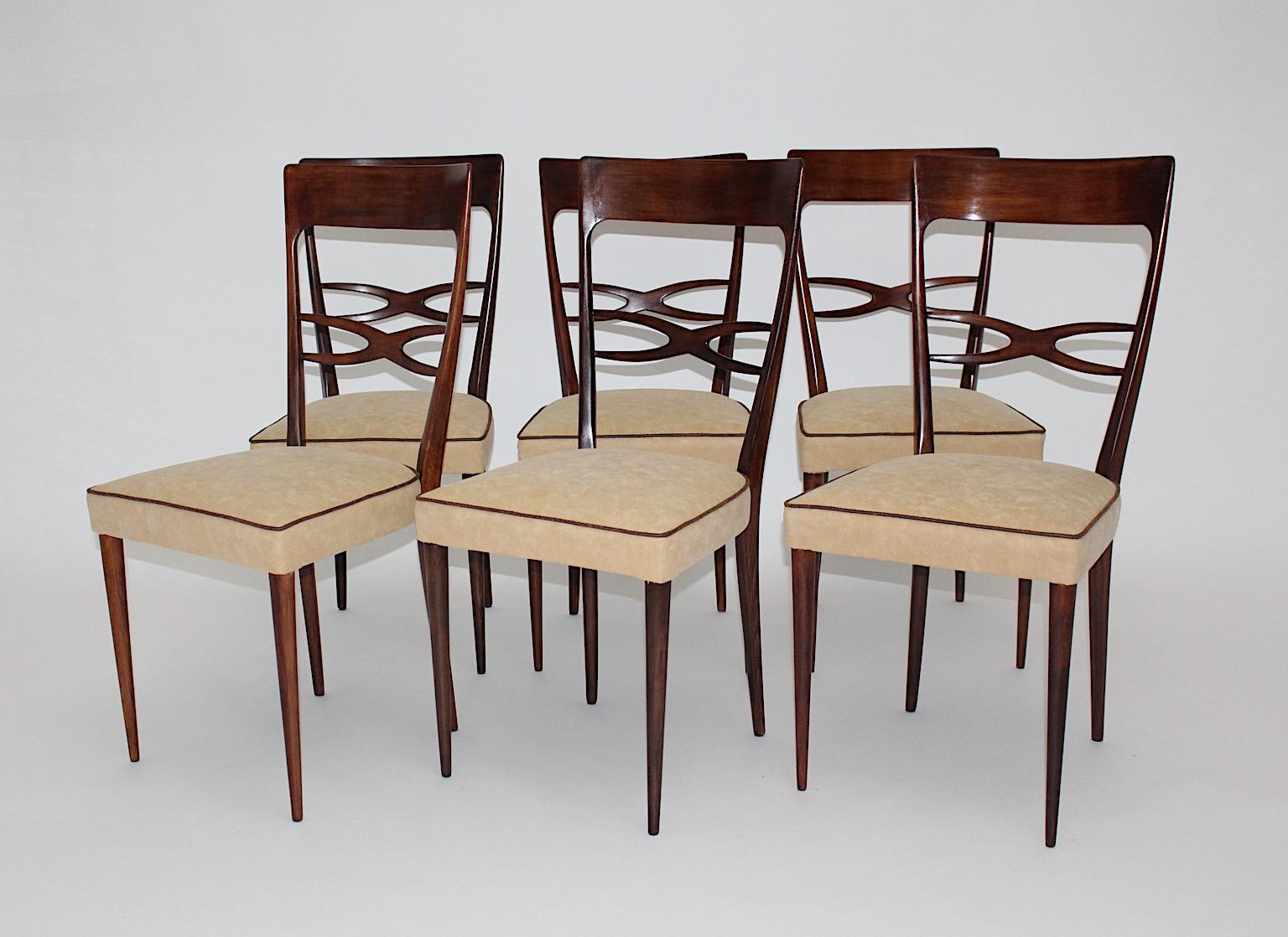 Stained Mid-Century Modern Six Dining Chairs Brown Beech Melchiorre Bega, 1950, Italy
