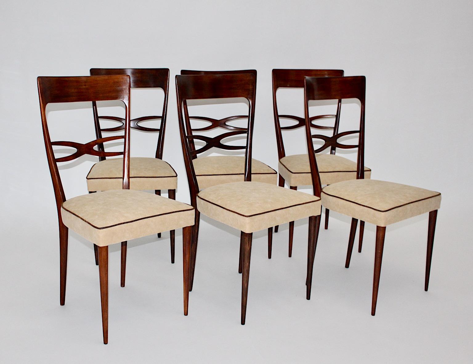 Mid-Century Modern Six Dining Chairs Brown Beech Melchiorre Bega, 1950, Italy In Good Condition In Vienna, AT
