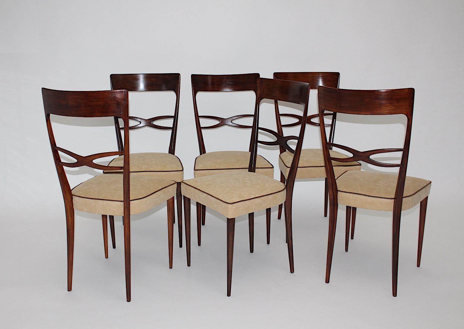 20th Century Mid-Century Modern Six Dining Chairs Brown Beech Melchiorre Bega, 1950, Italy
