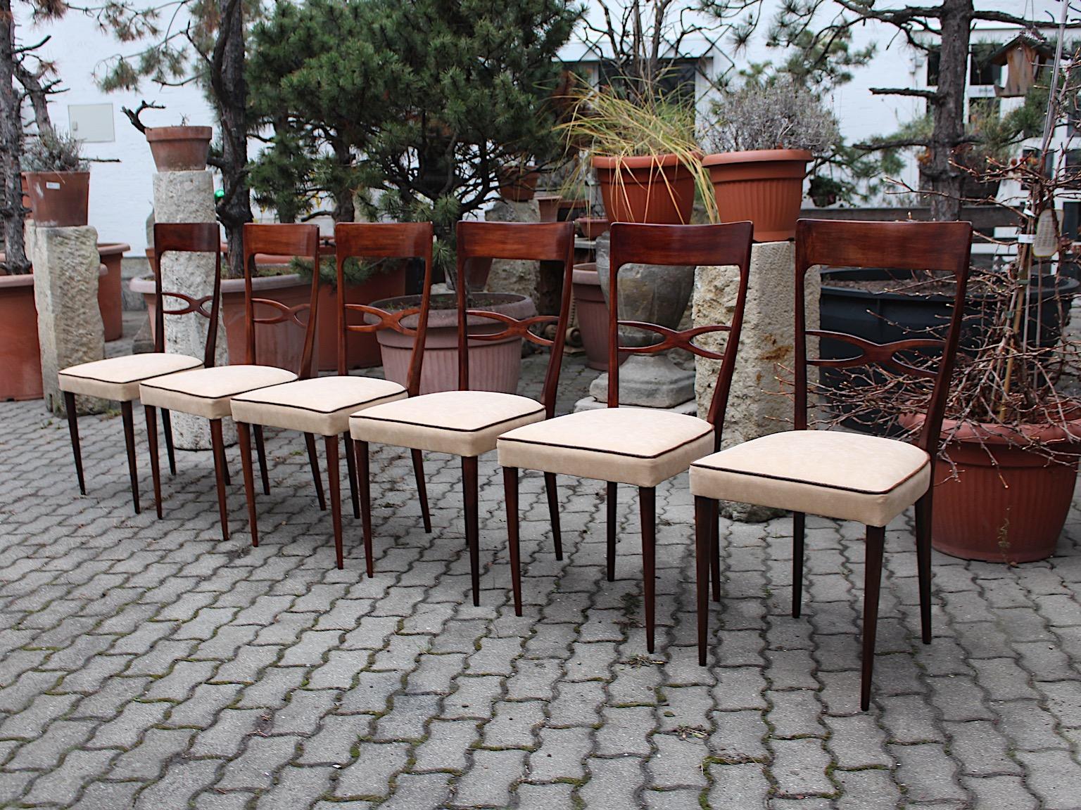 Mid-Century Modern Six Dining Chairs Brown Beech Melchiorre Bega, 1950, Italy 1