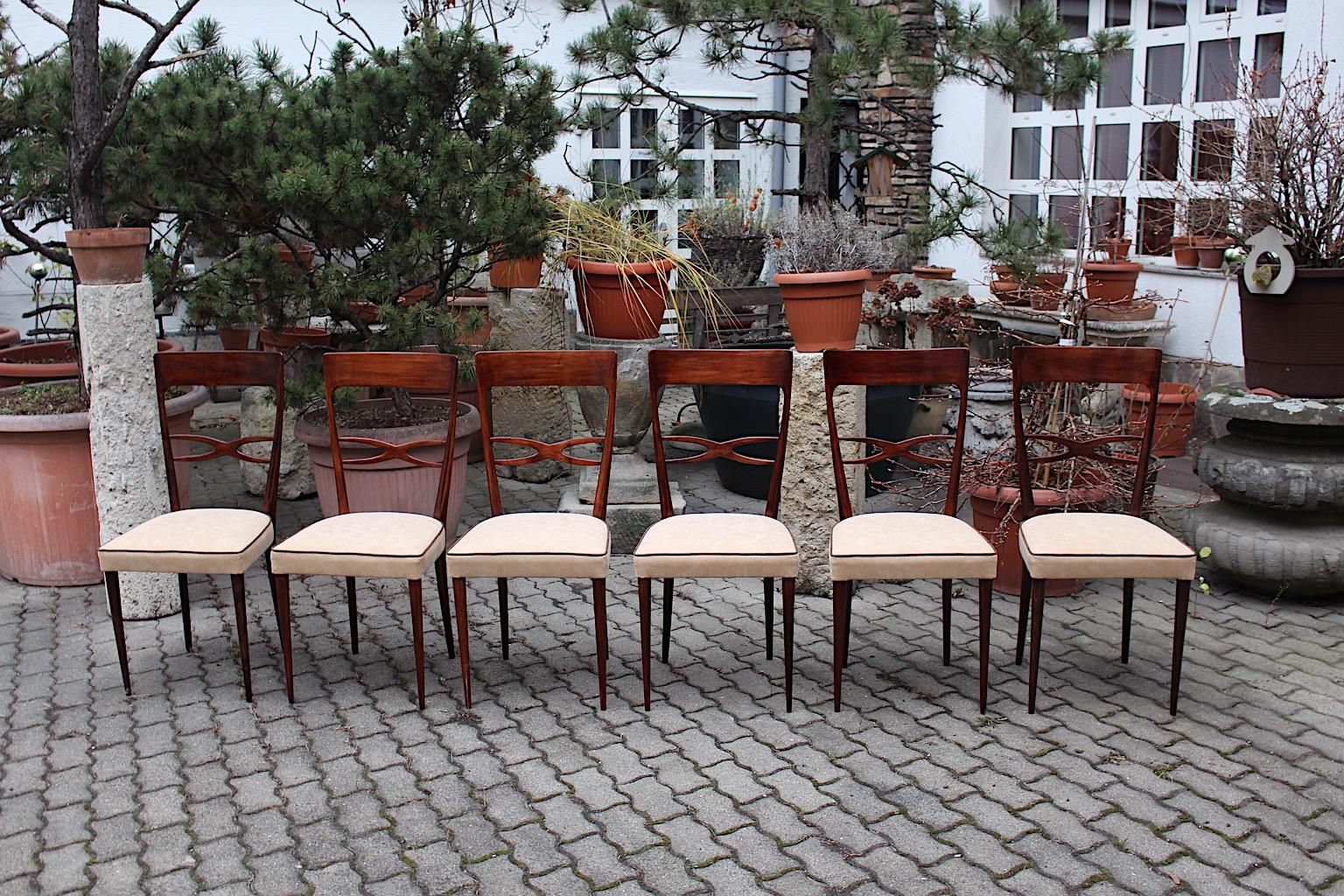 Mid-Century Modern Six Dining Chairs Brown Beech Melchiorre Bega, 1950, Italy 2