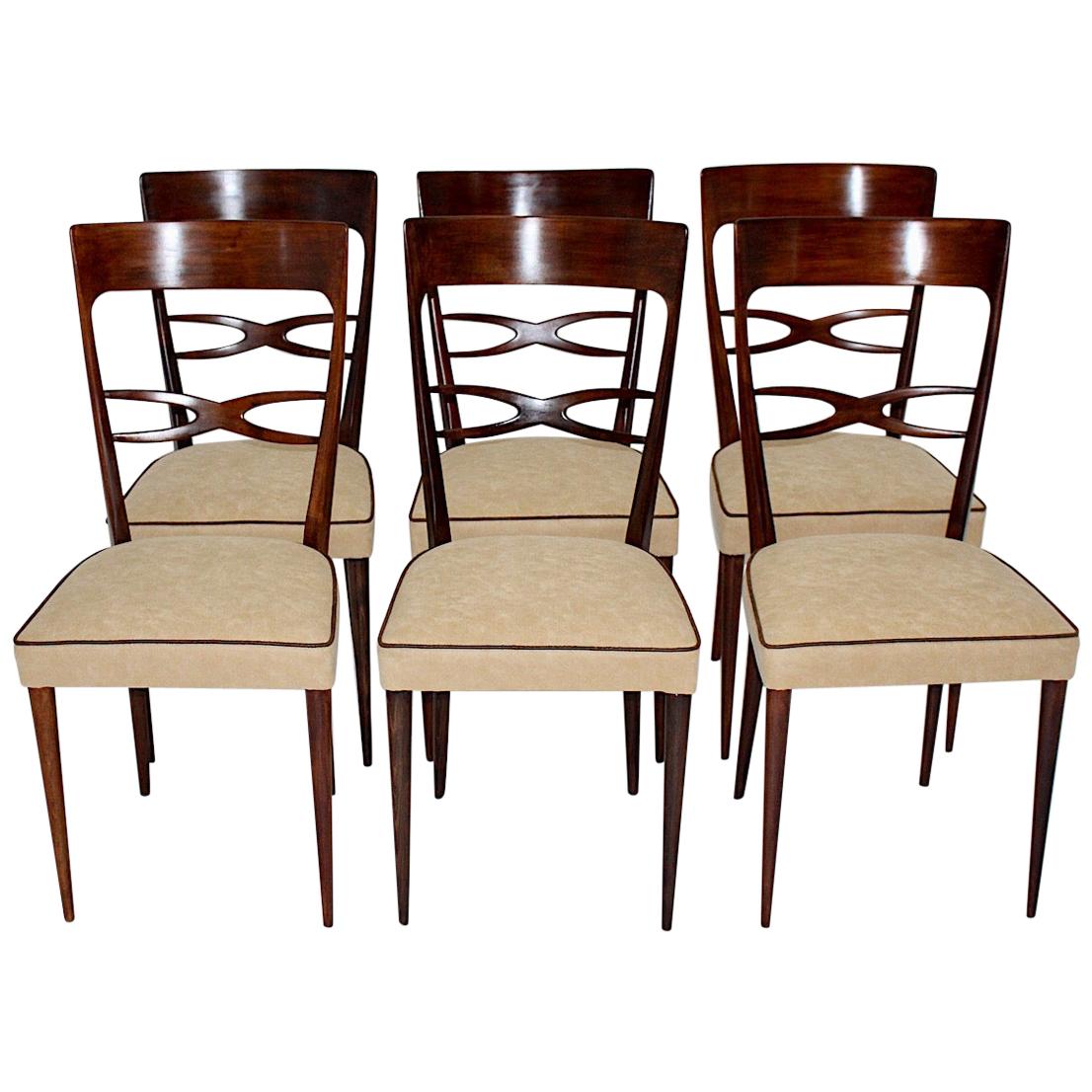 Mid-Century Modern Six Dining Chairs Brown Beech Melchiorre Bega, 1950, Italy