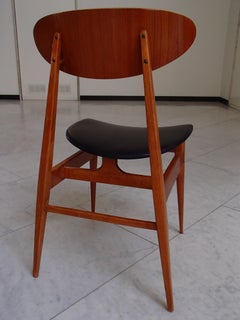 Mid-Century Modern Six Dinning Chairs Buche with Black Simili Leatherette