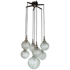 Mid-Century Modern Six Spherical Orb Chandelier w/ Organic Textured Glass 