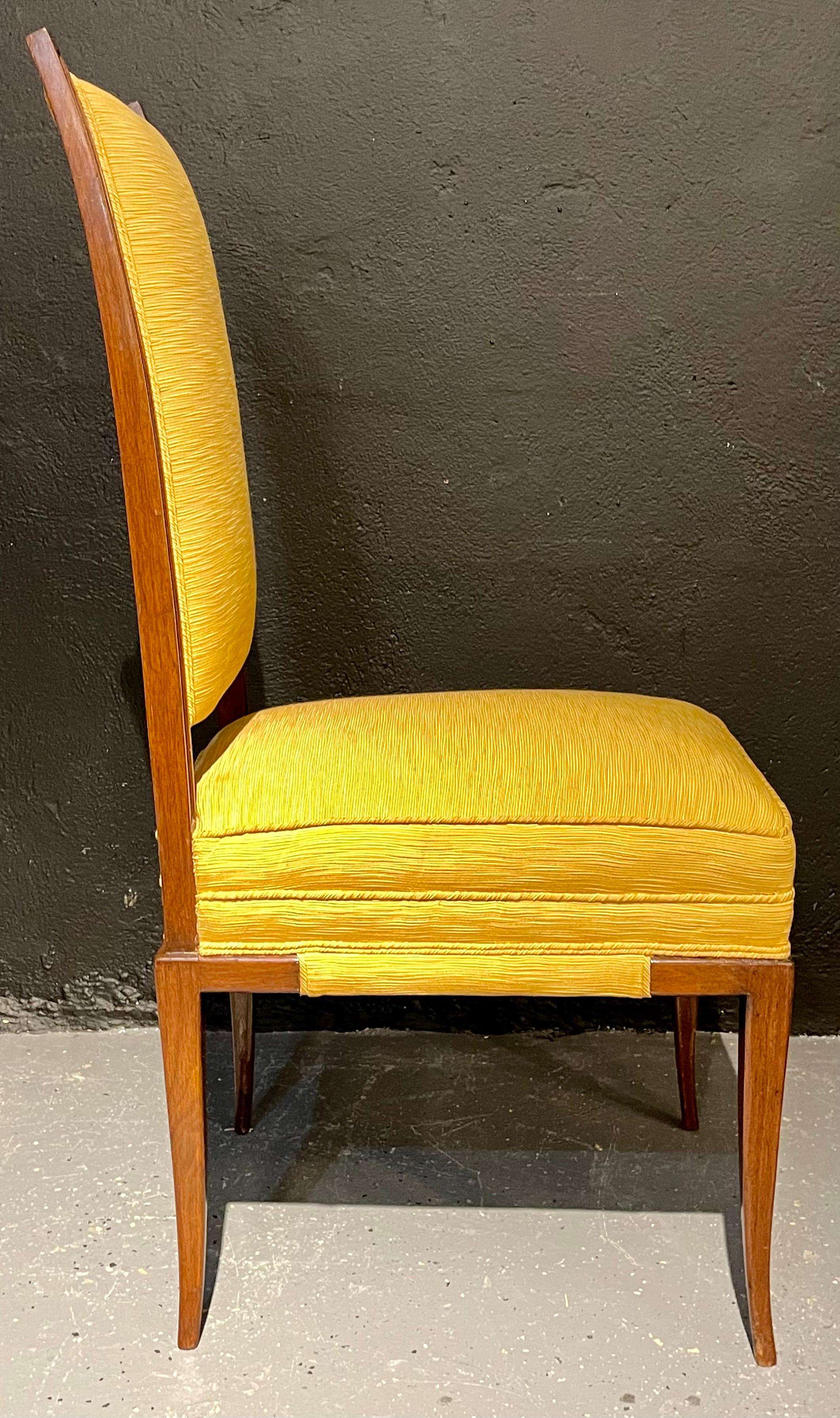 Tommi Parzinger, Mid-Century Modern, Dining Chairs, Brown Wood, Yellow Fabric For Sale 8