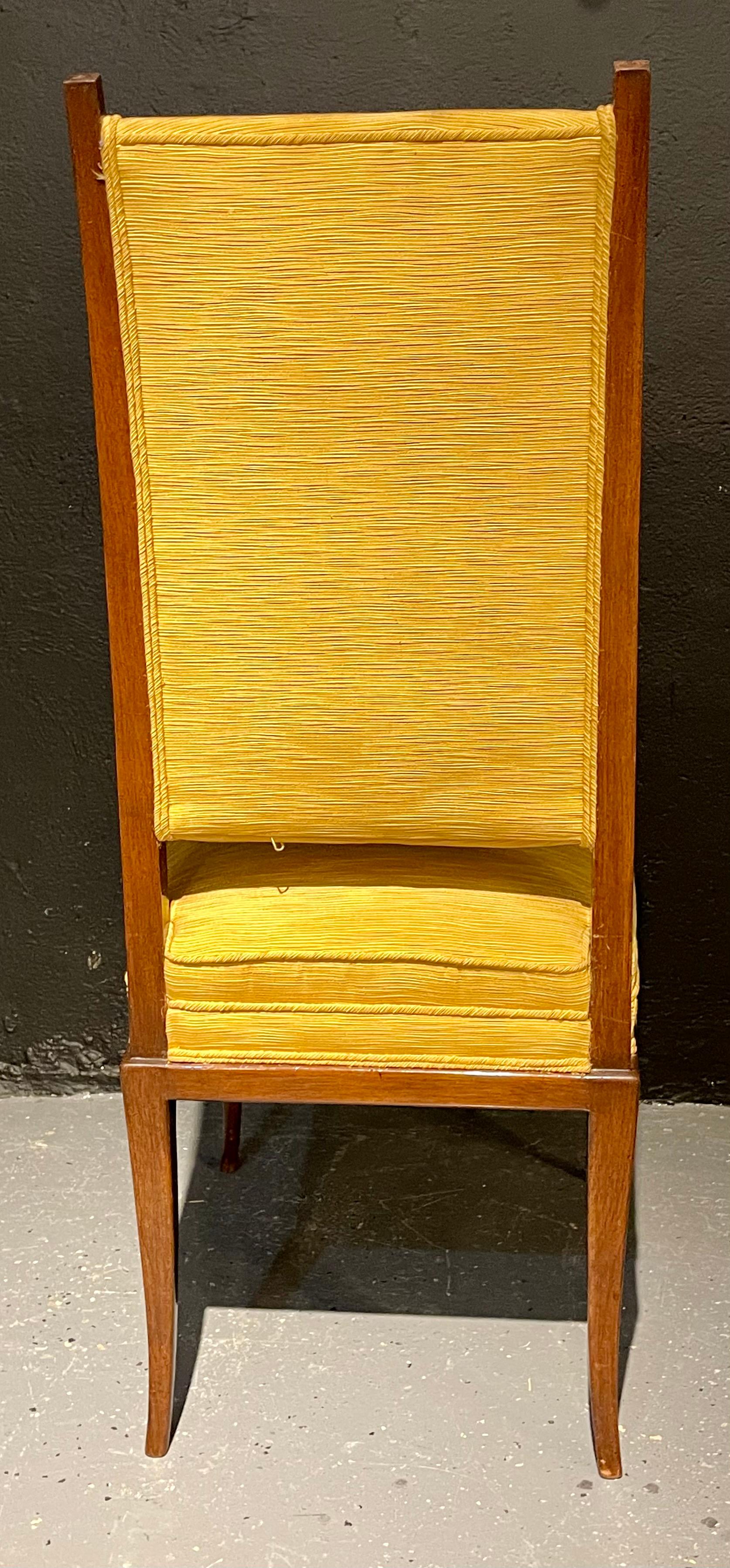 Tommi Parzinger, Mid-Century Modern, Dining Chairs, Brown Wood, Yellow Fabric For Sale 9