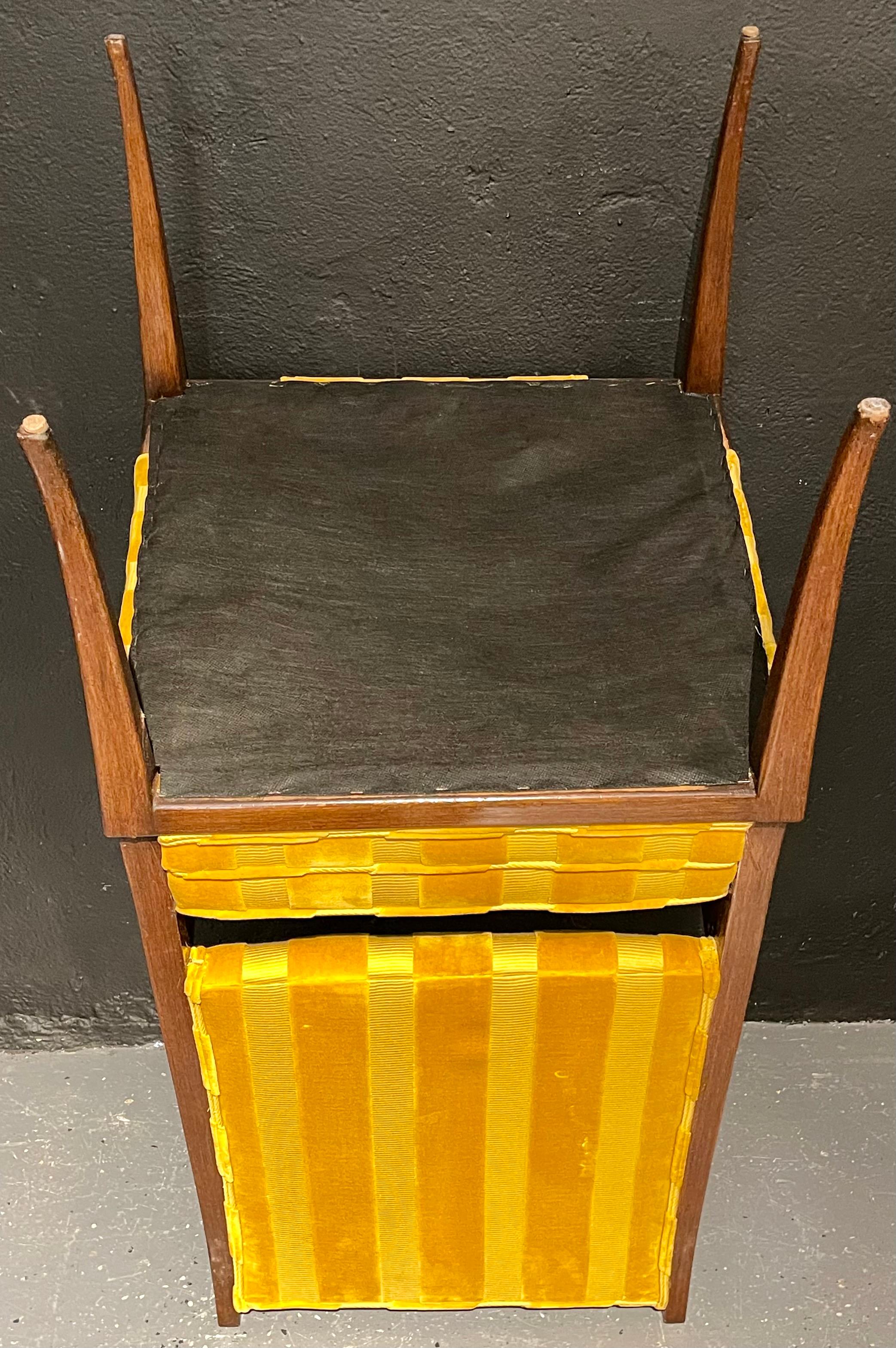 Tommi Parzinger, Mid-Century Modern, Dining Chairs, Brown Wood, Yellow Fabric For Sale 13