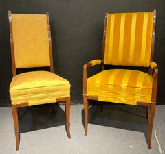 Tommi Parzinger, Mid-Century Modern, Dining Chairs, Brown Wood, Yellow Fabric