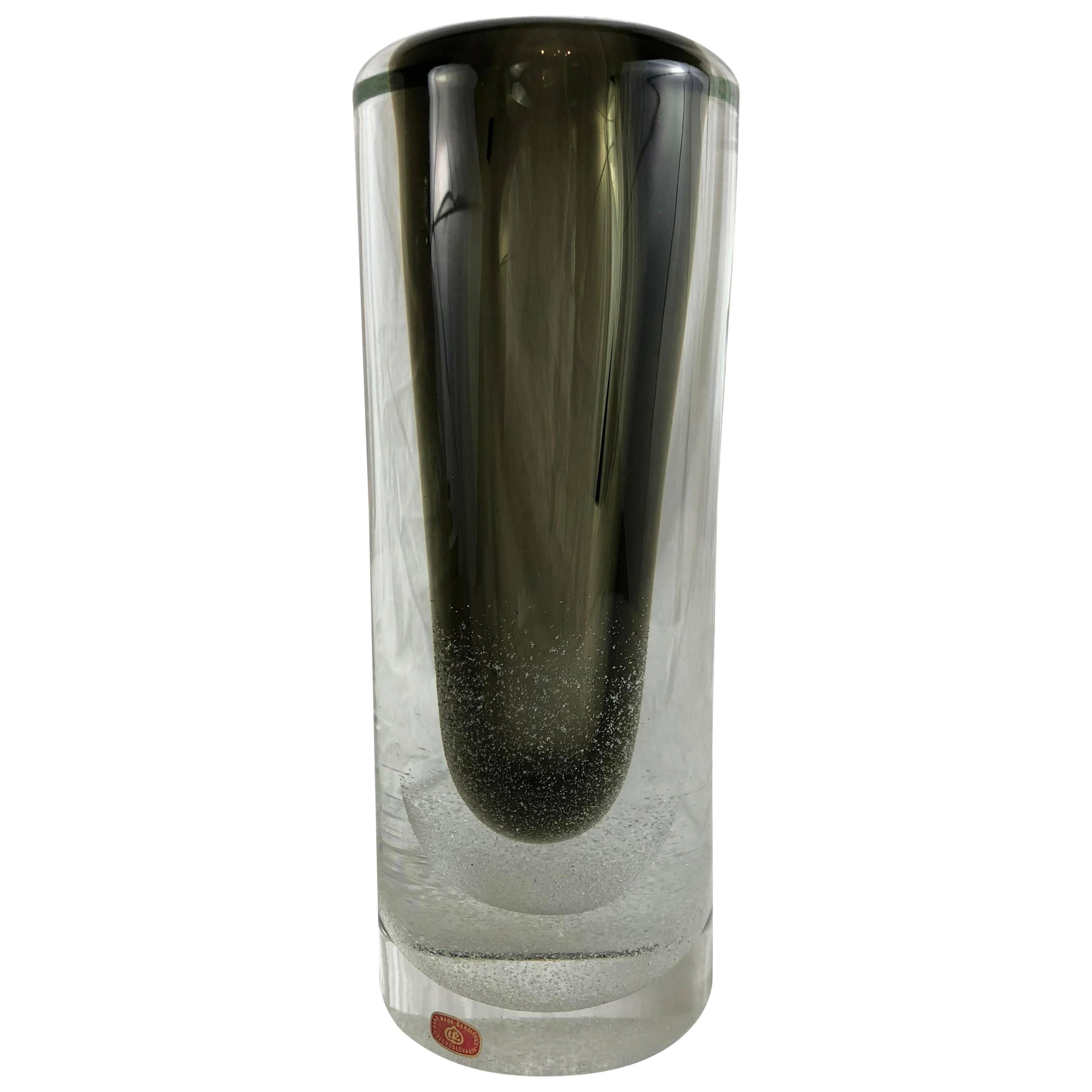 Mid-Century Modern Skrdlovic Czechoslovakian Glass Vase, Grey