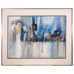 Mid Century Modern Skyline Cityscape Abstract Expressionism Oil Painting