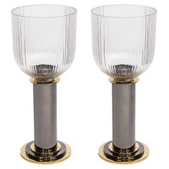 Mid-Century Modern Skyscraper Style Gunmetal & Brass Torchères by Lorin Marsh