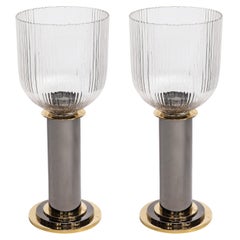 Mid-Century Modern Skyscraper Style Gunmetal & Brass Torchères by Lorin Marsh 