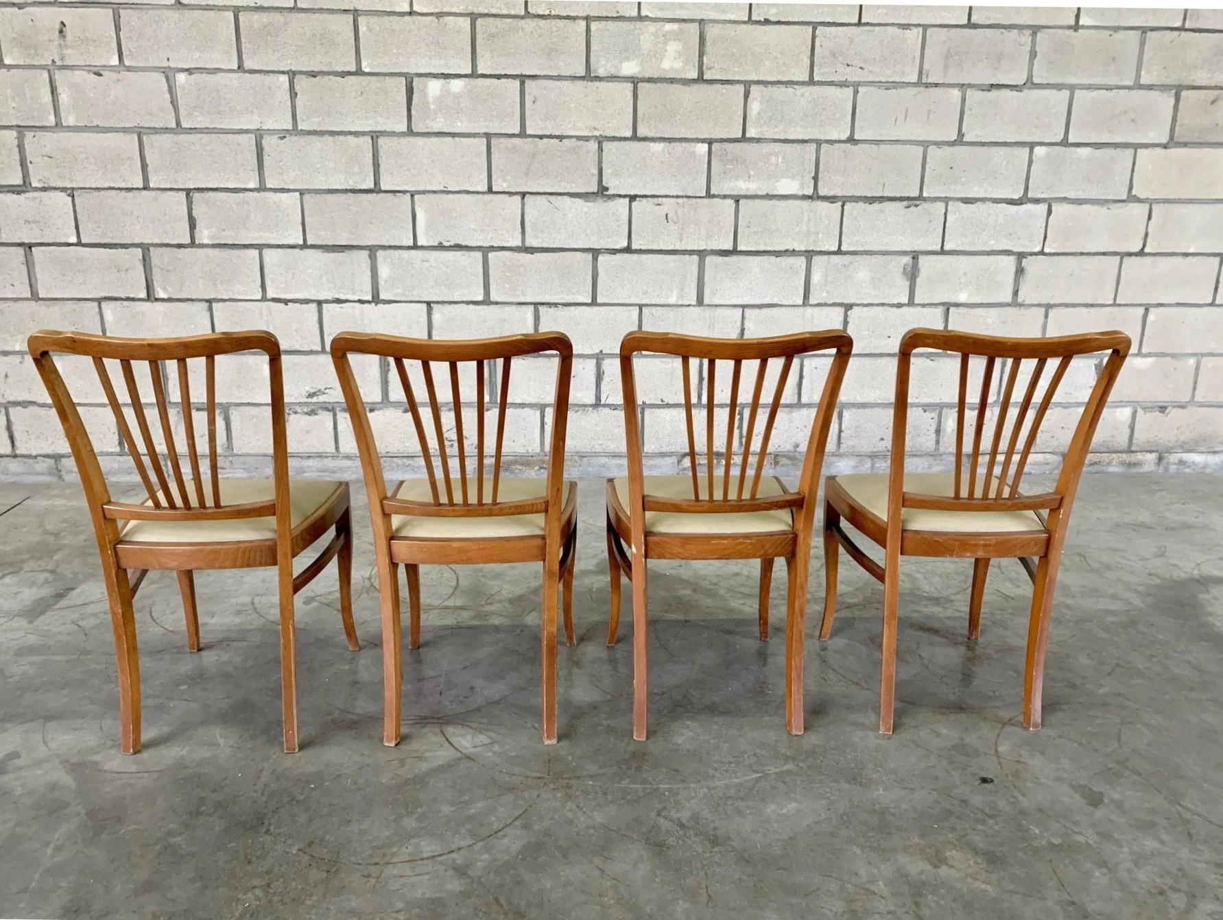 Imitation cuir Mid Century Modern Slat Back Dining Chairs - Set of 4 en vente