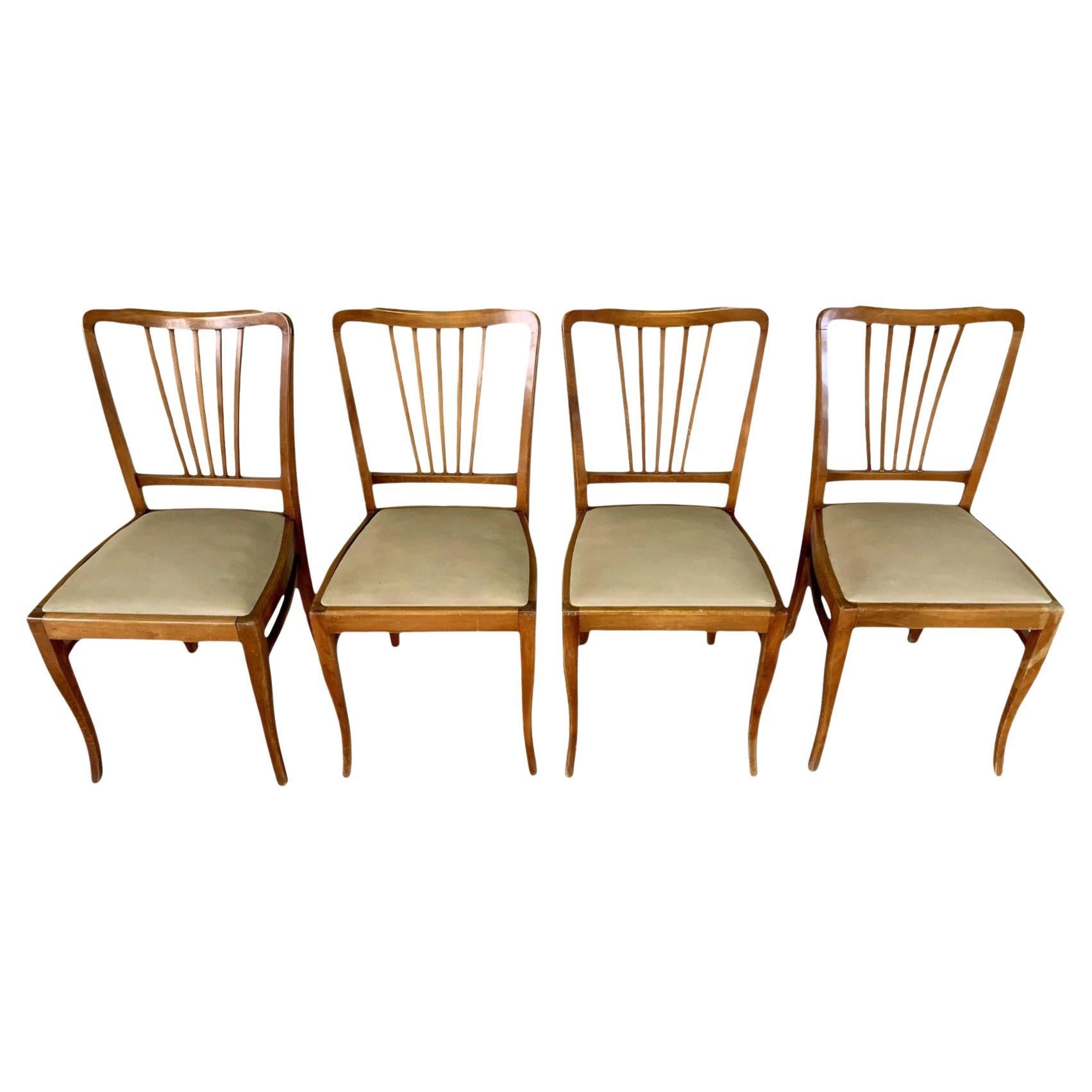 Mid Century Modern Slat Back Dining Chairs - Set of 4 en vente