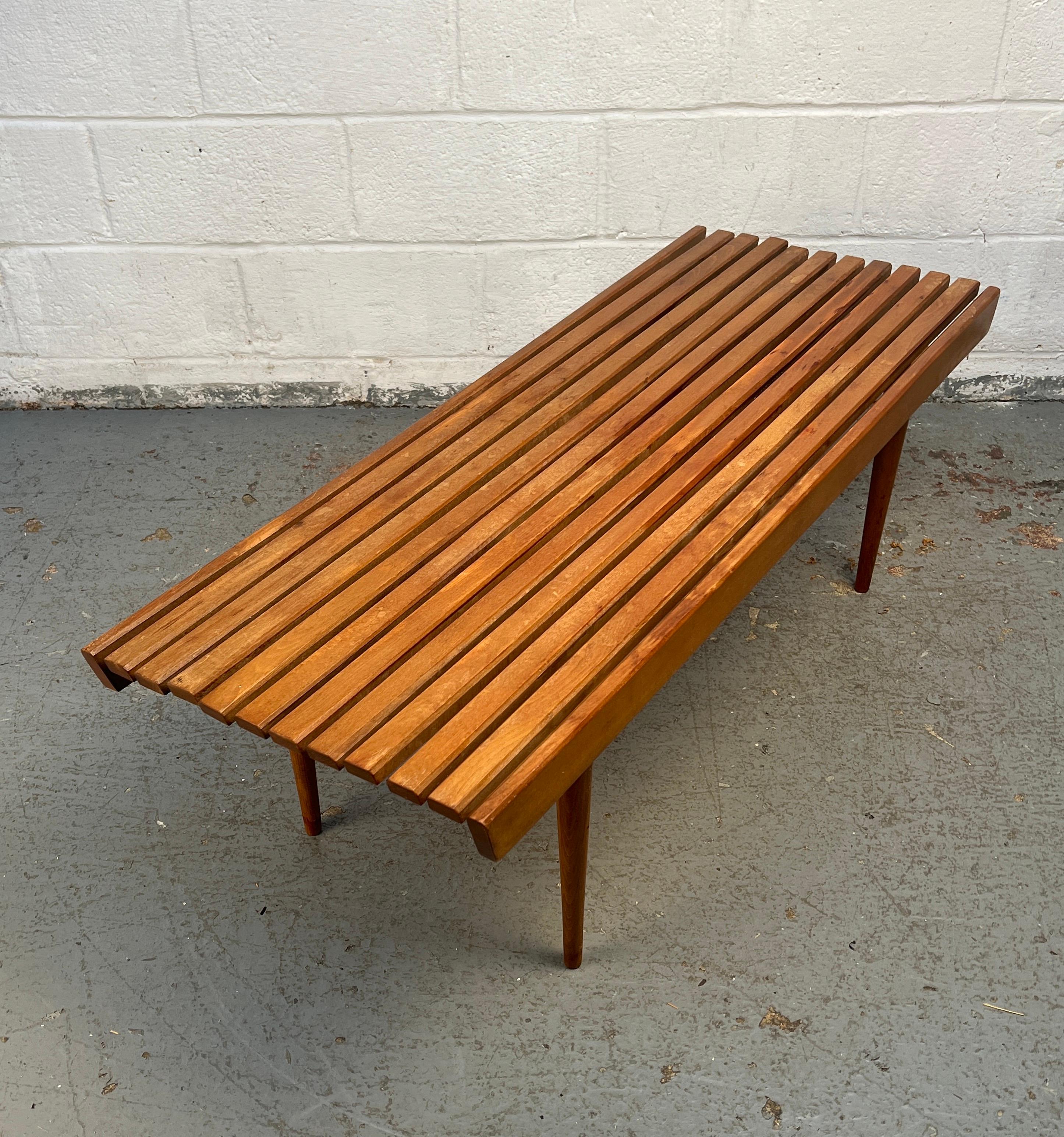 Wood Mid-Century Modern Slat Bench For Sale