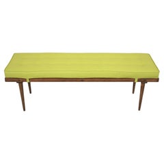 Exceptional Mid-Century Slatted Bench with Tufted Cushion
