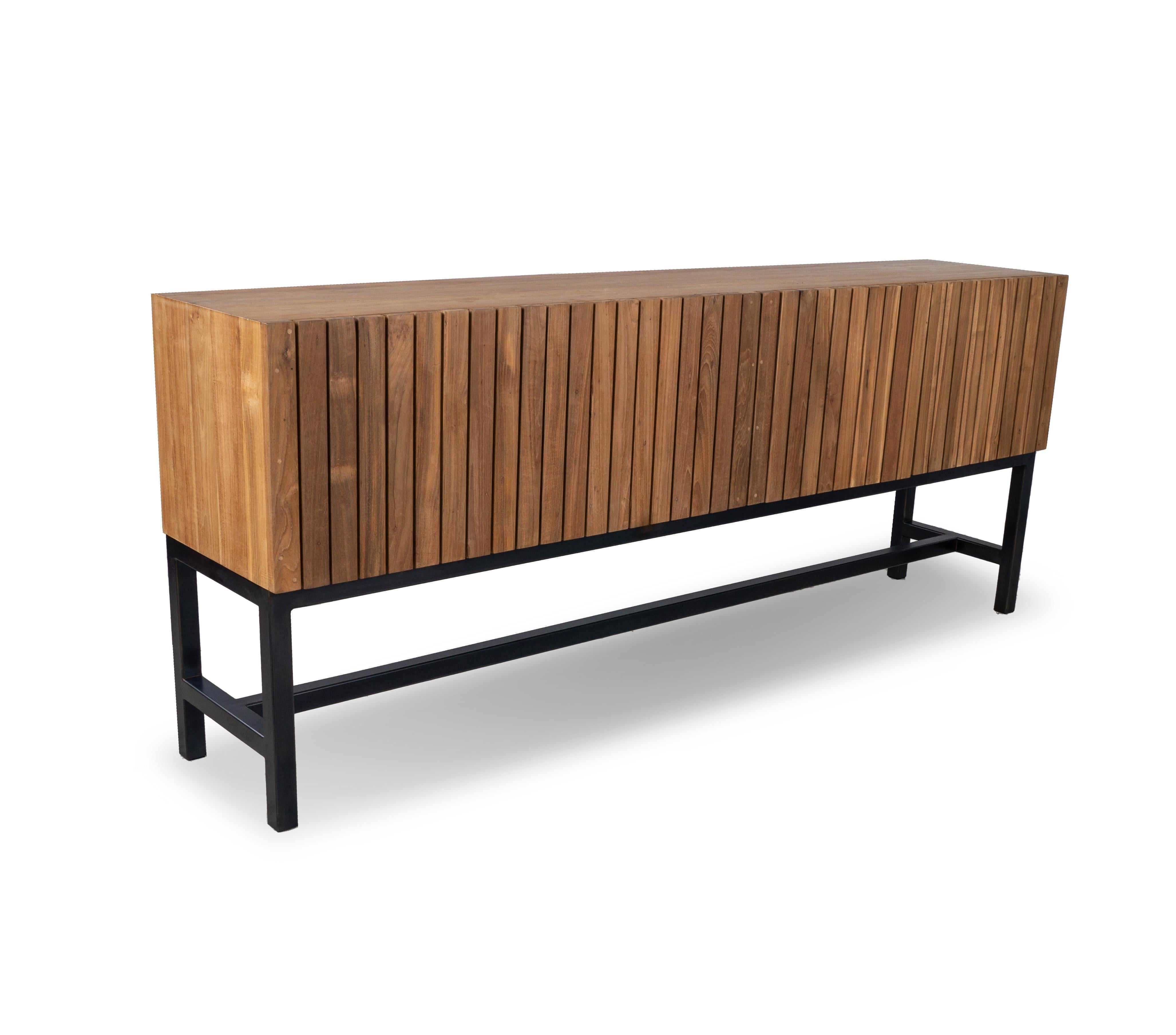 Ebonized Mid-Century Modern Slat Front Console