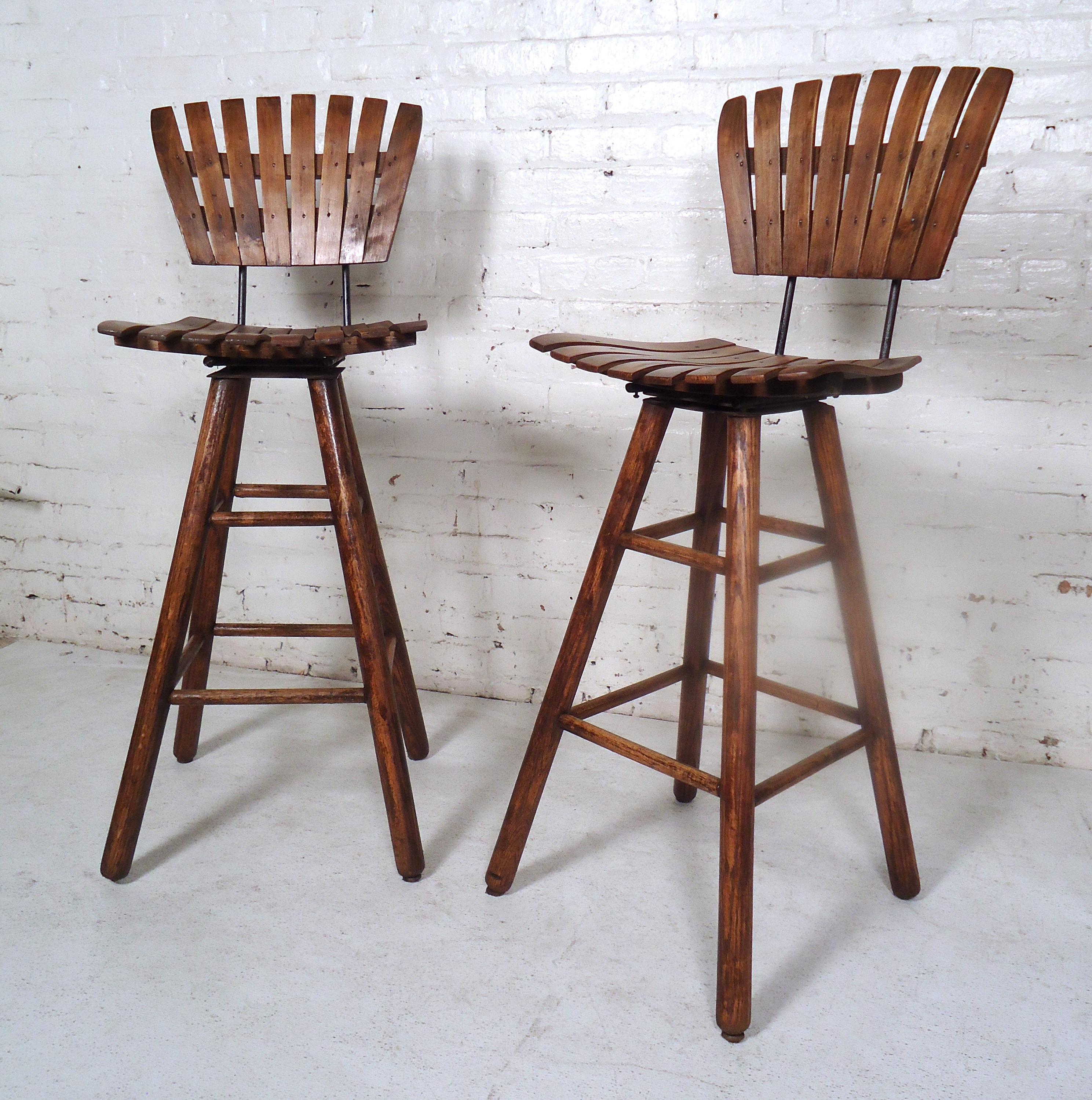 Mid-Century Modern Slat Stools In Good Condition In Brooklyn, NY