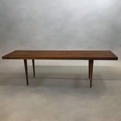 Mid-Century Modern Slat Walnut Coffee Table Bench by Mel Smilow