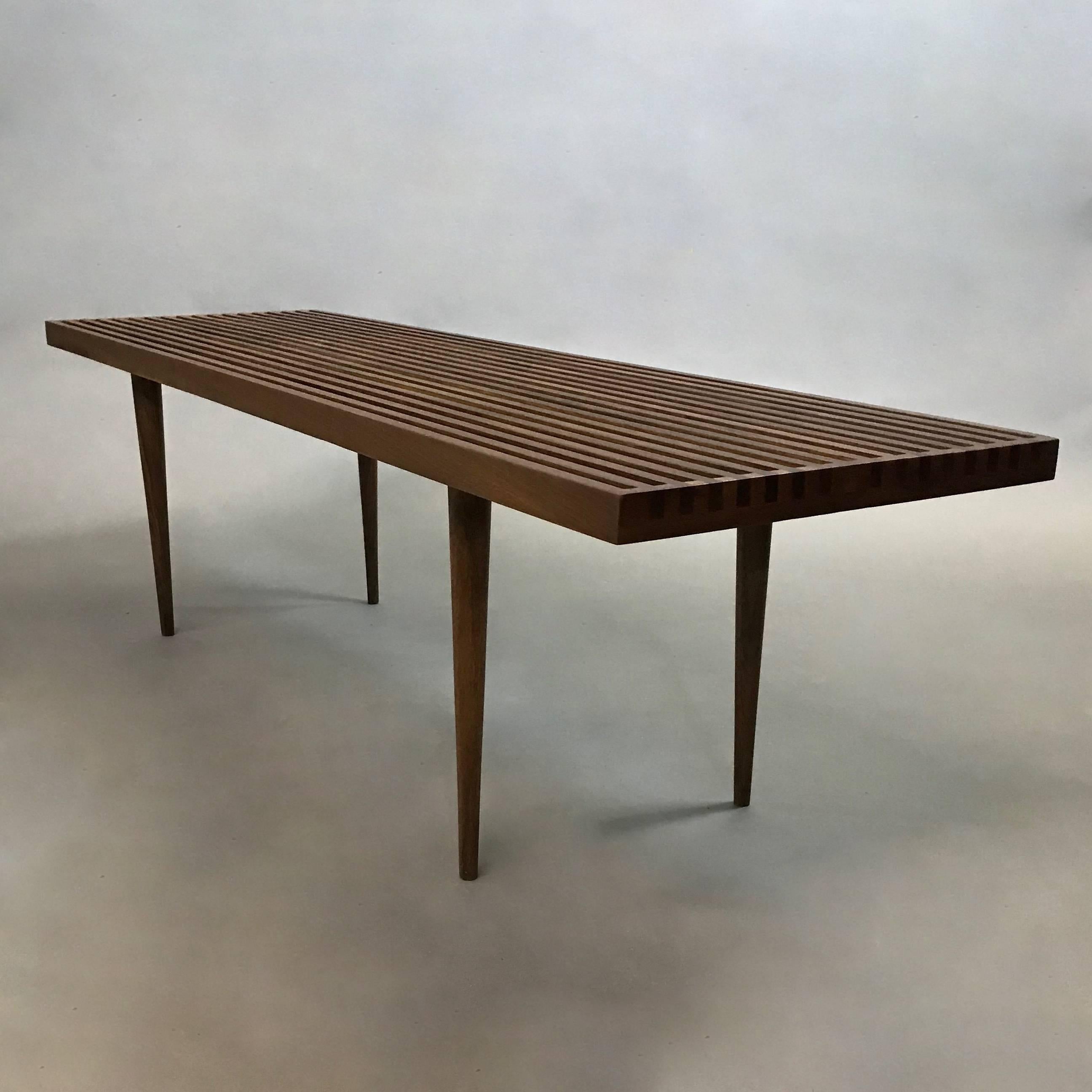 American Mid-Century Modern Slat Walnut Coffee Table Bench by Mel Smilow