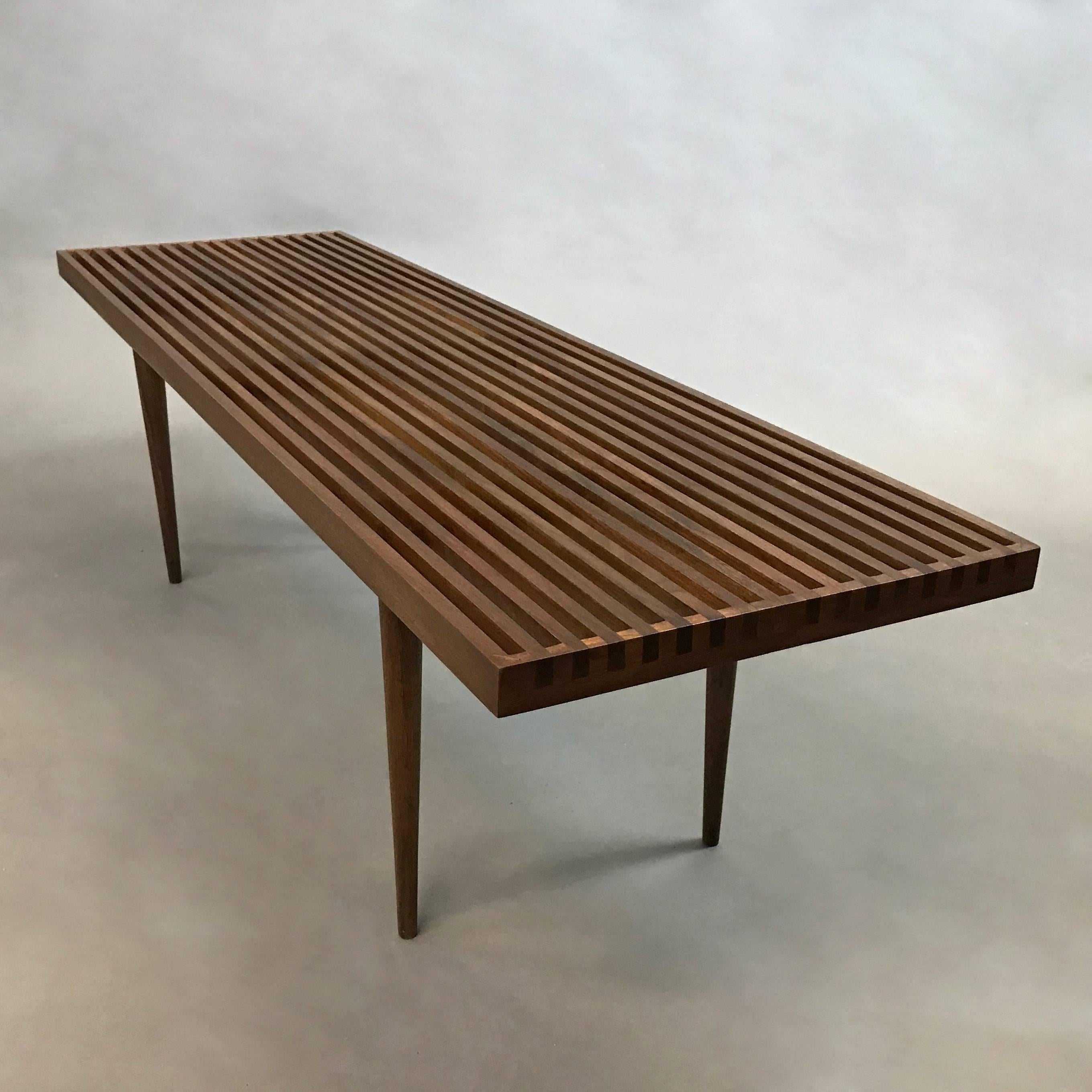 Mid-Century Modern Slat Walnut Coffee Table Bench by Mel Smilow In Excellent Condition In Brooklyn, NY