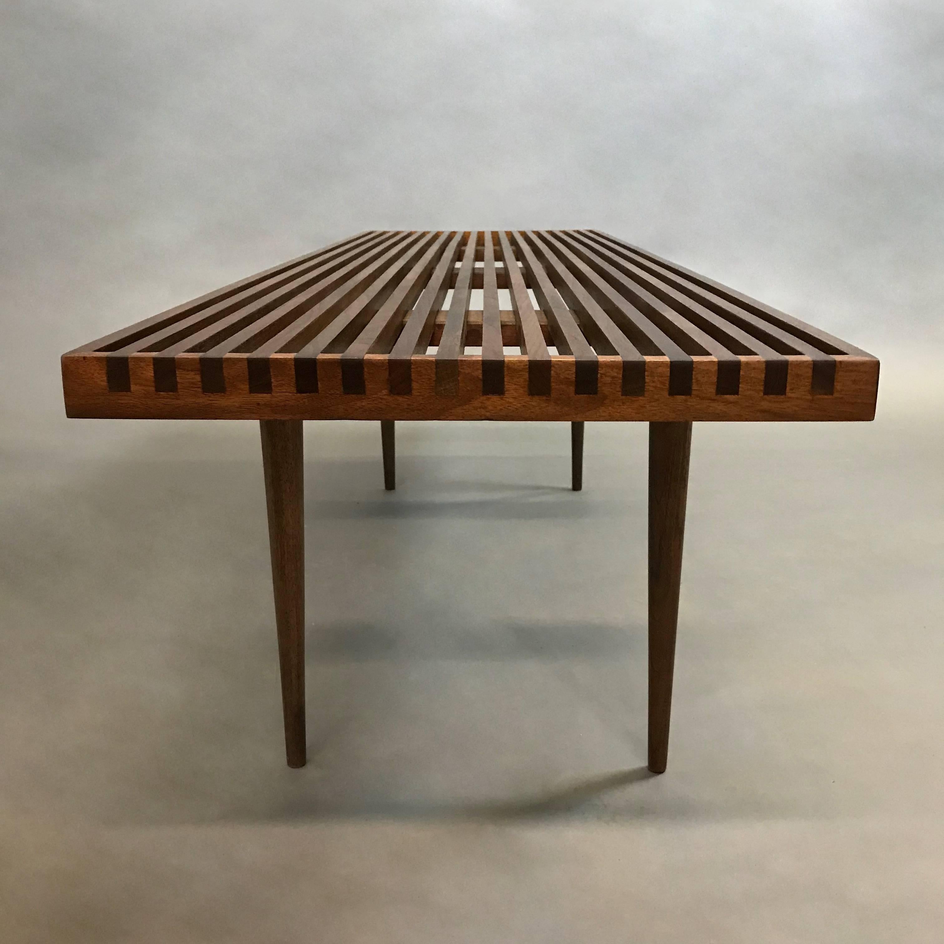 Mid-Century Modern Slat Walnut Coffee Table Bench by Mel Smilow 3