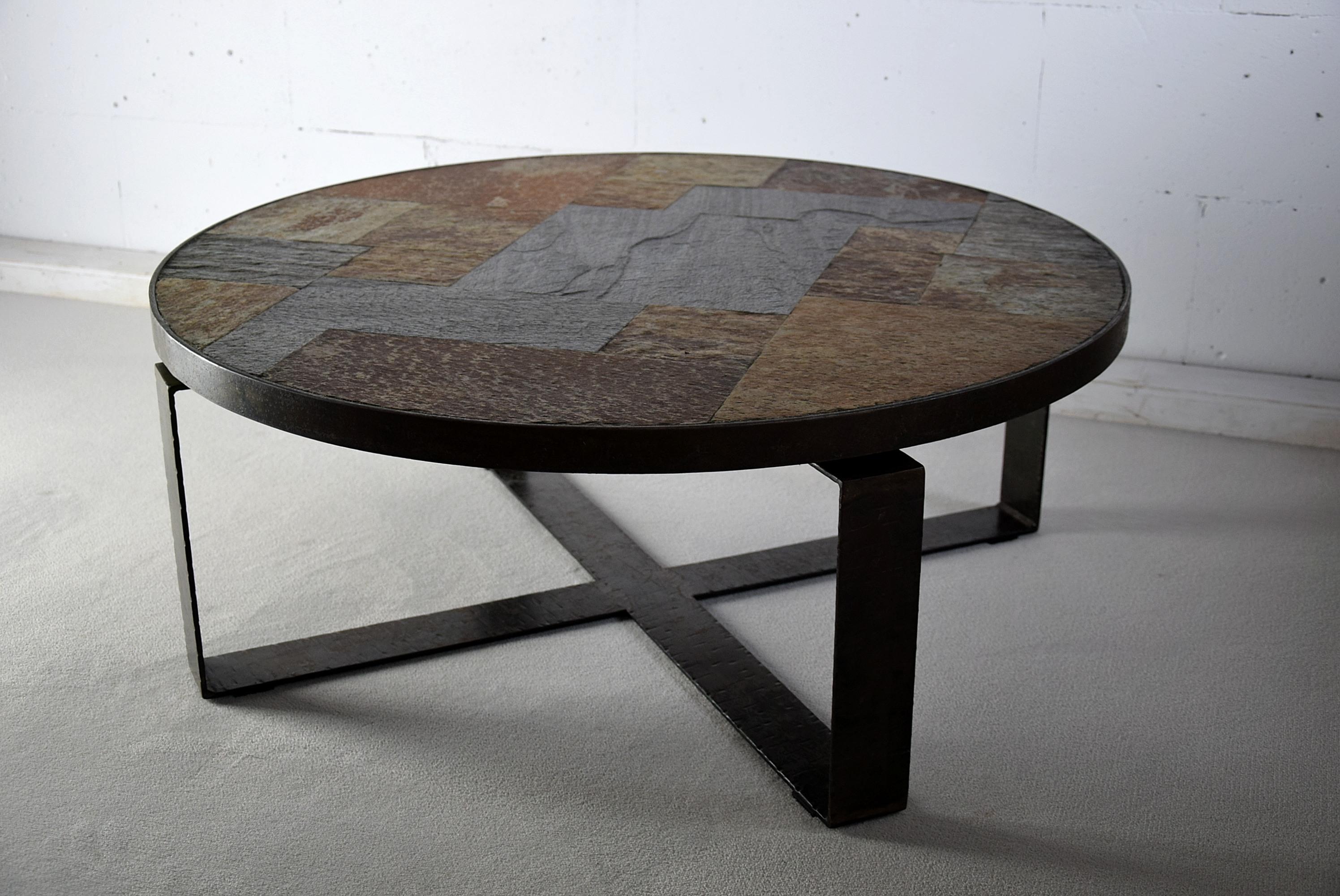 Mid-Century Modern Slate and Brass Coffee Table For Sale 4