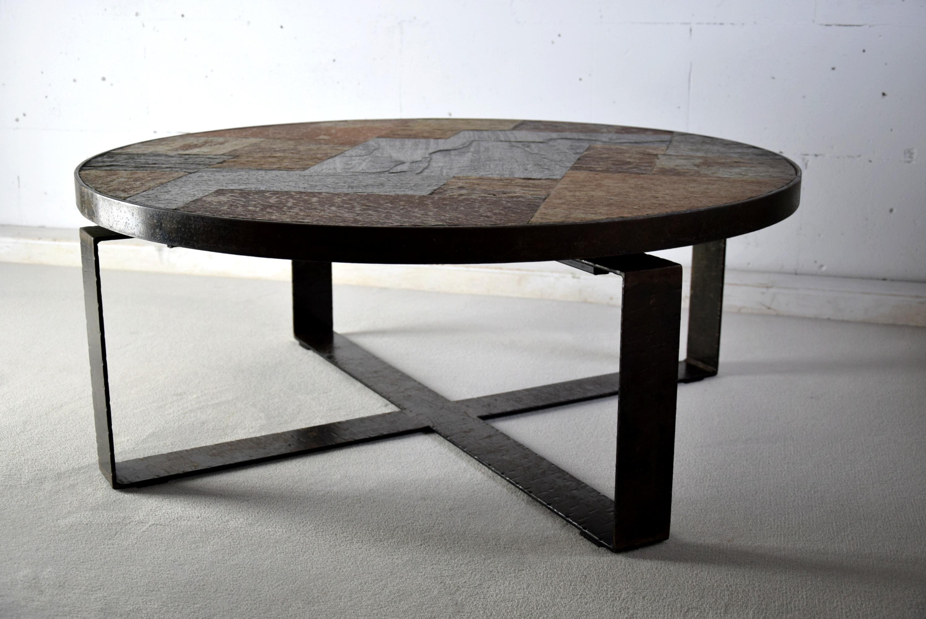 Mid-Century Modern Slate and Brass Coffee Table For Sale 1