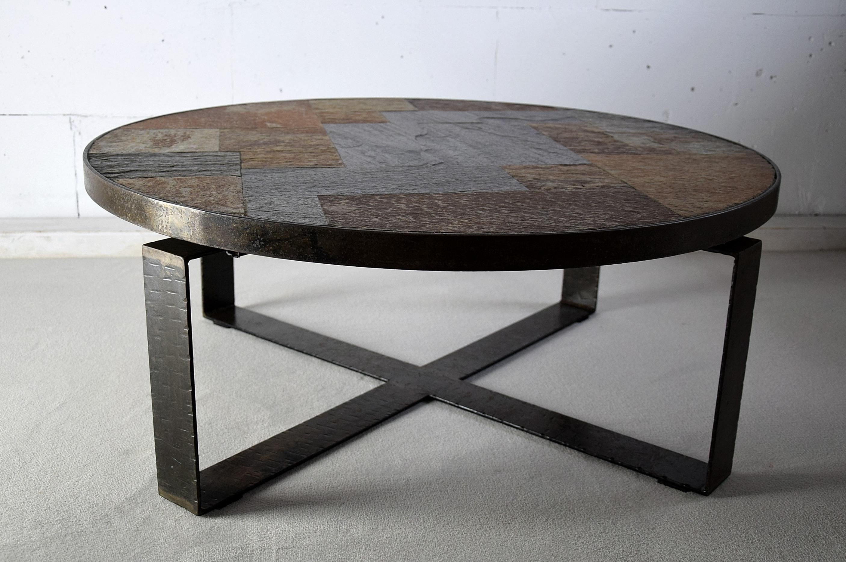 Mid-Century Modern Slate and Brass Coffee Table For Sale 2