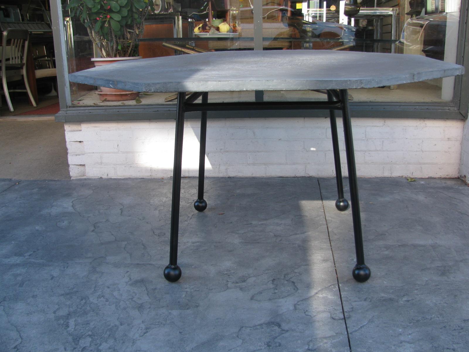 Iron Mid-Century Modern Octagonal Slate Table by Russell Woodard