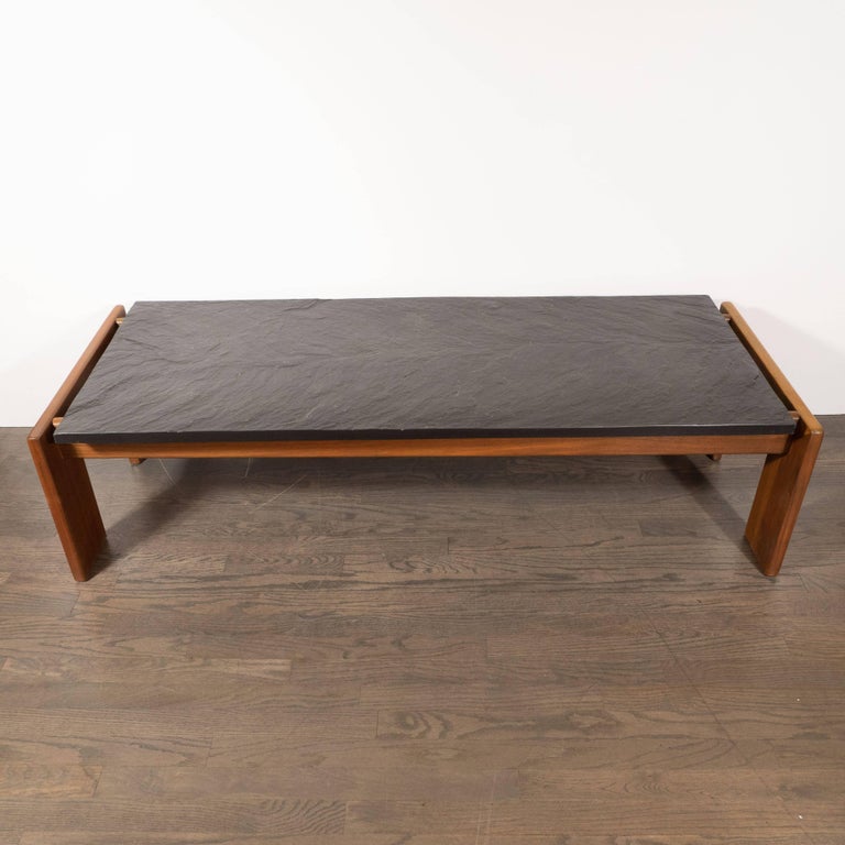 Mid-Century Modern Slate Top Cocktail Table with Hand ...
