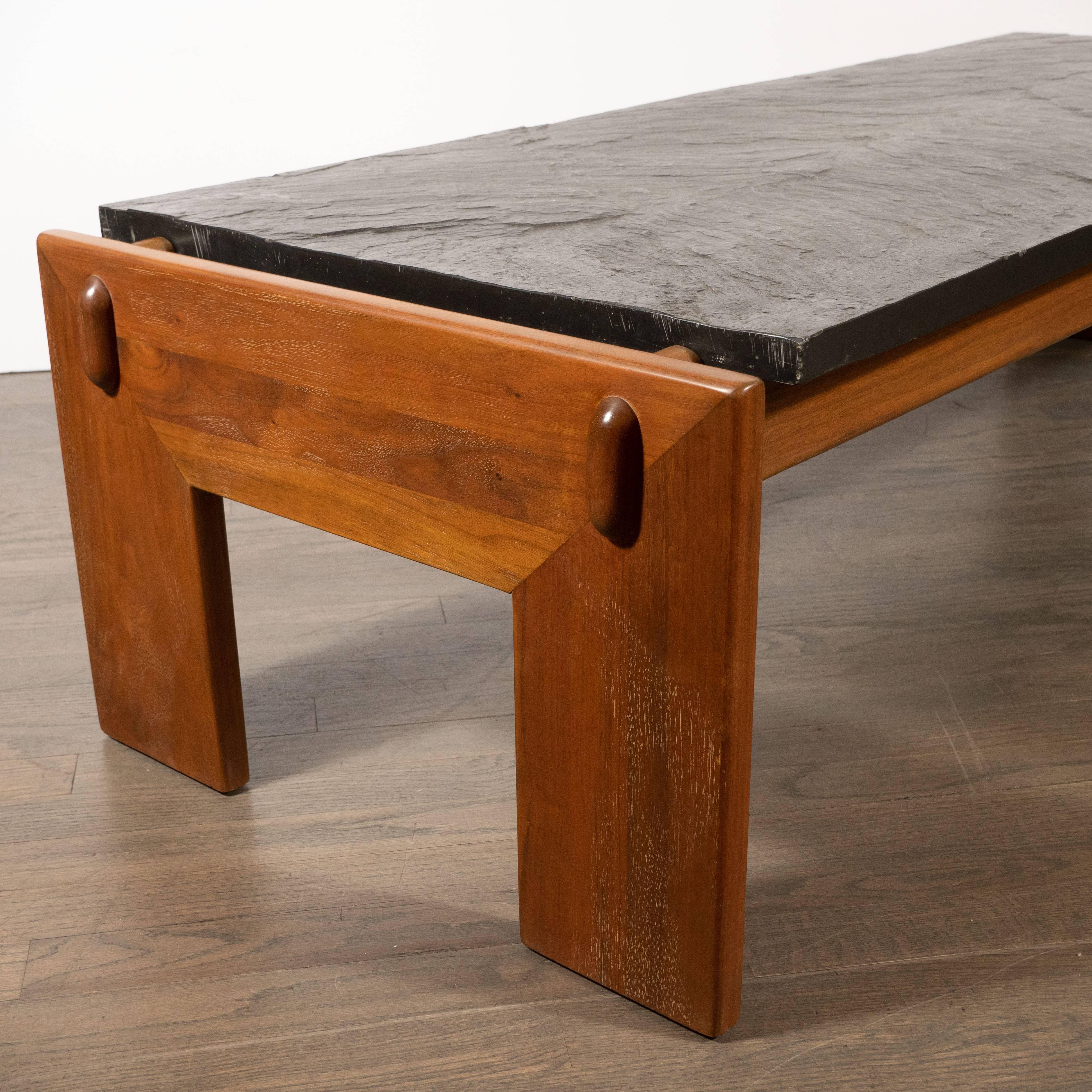 Mid-20th Century Mid-Century Modern Slate Top Cocktail Table with Hand Rubbed Walnut Base