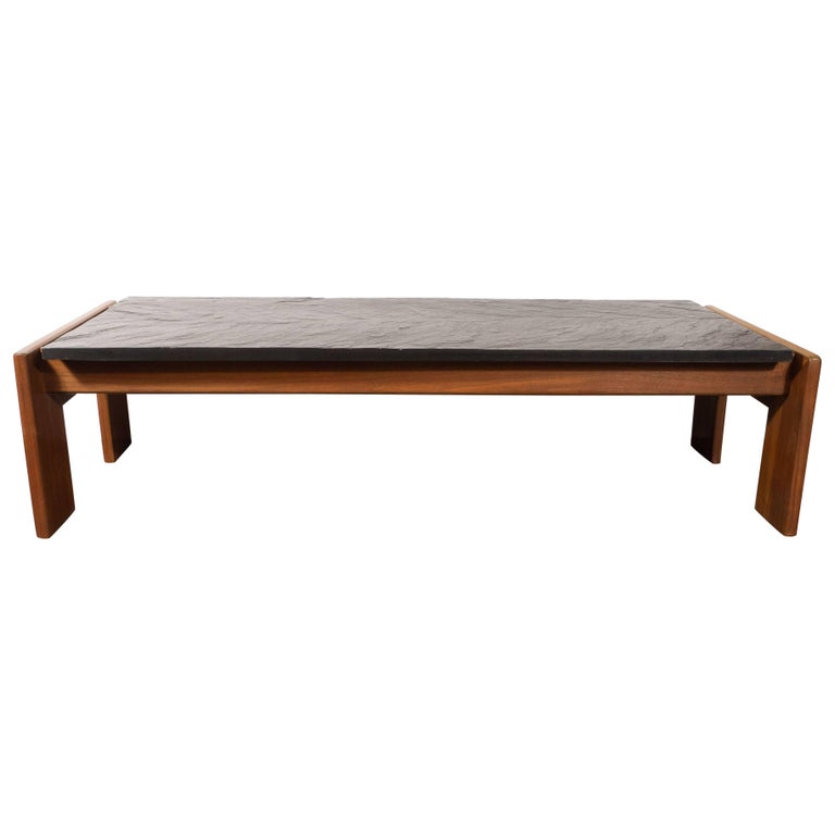 Mid-Century Modern Slate Top Cocktail Table with Hand ...