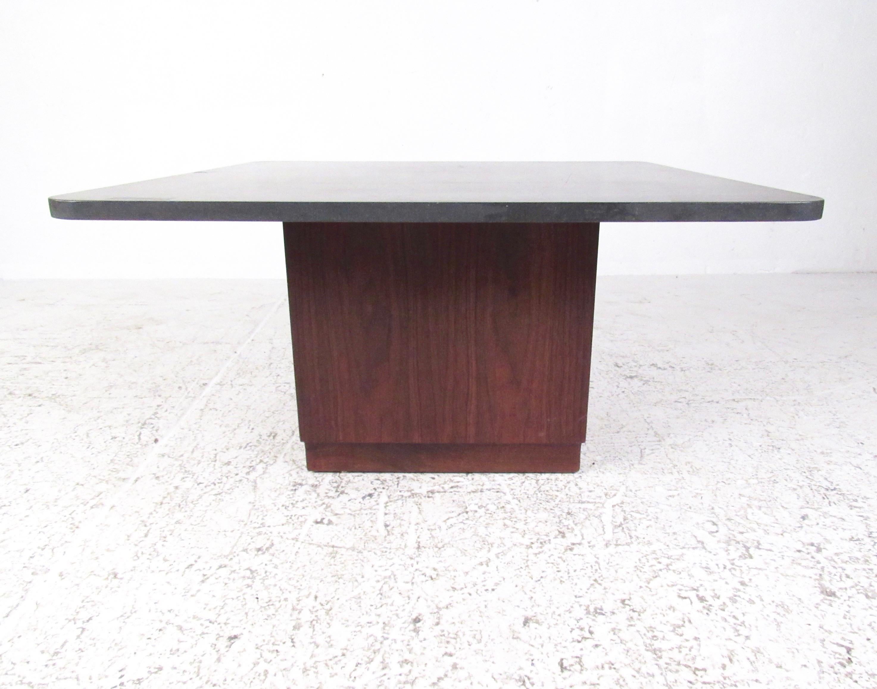 North American Mid-Century Modern Slate Top Coffee Table For Sale