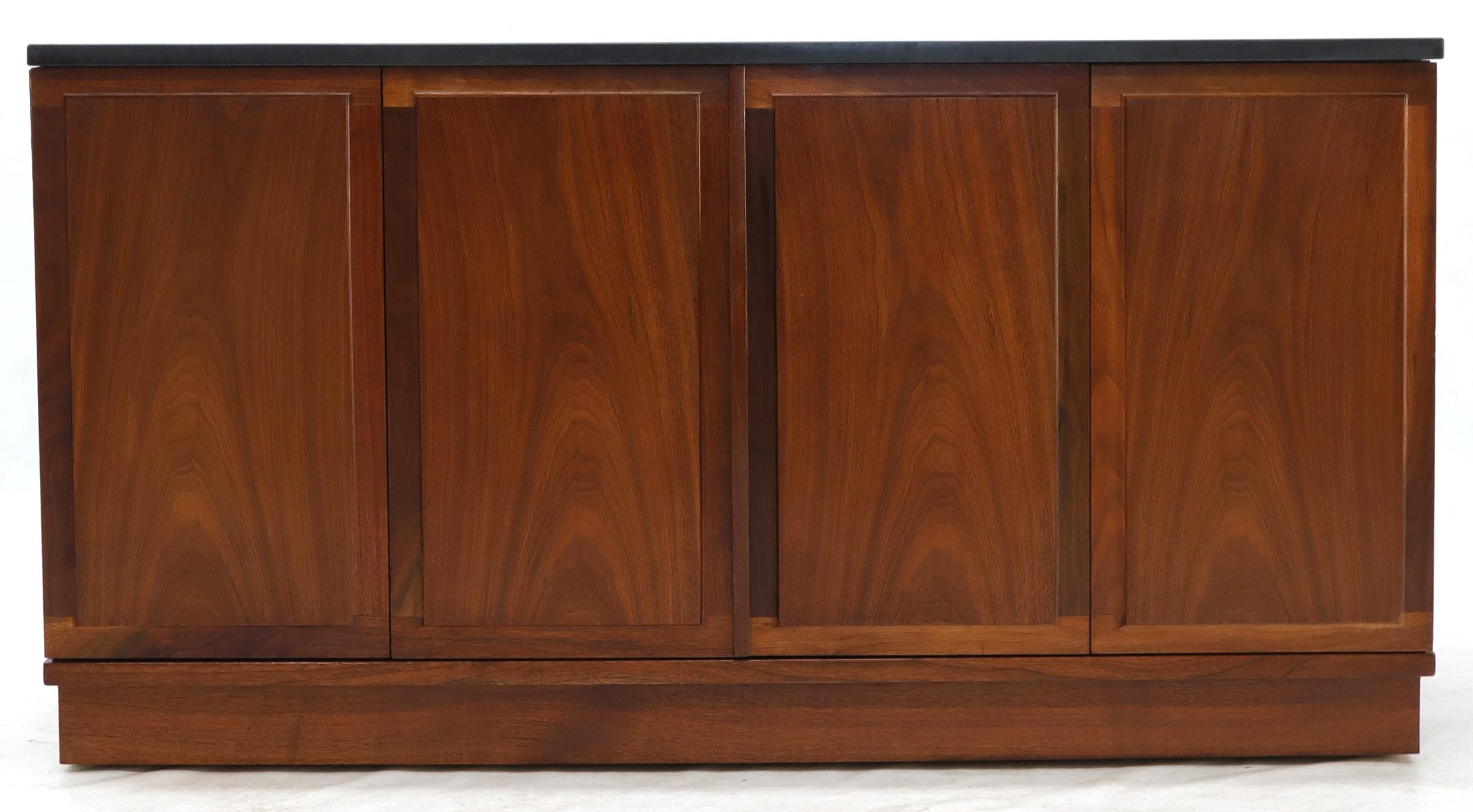 American Mid-Century Modern Slate Top Petit Oiled Walnut Credenza Cabinet For Sale