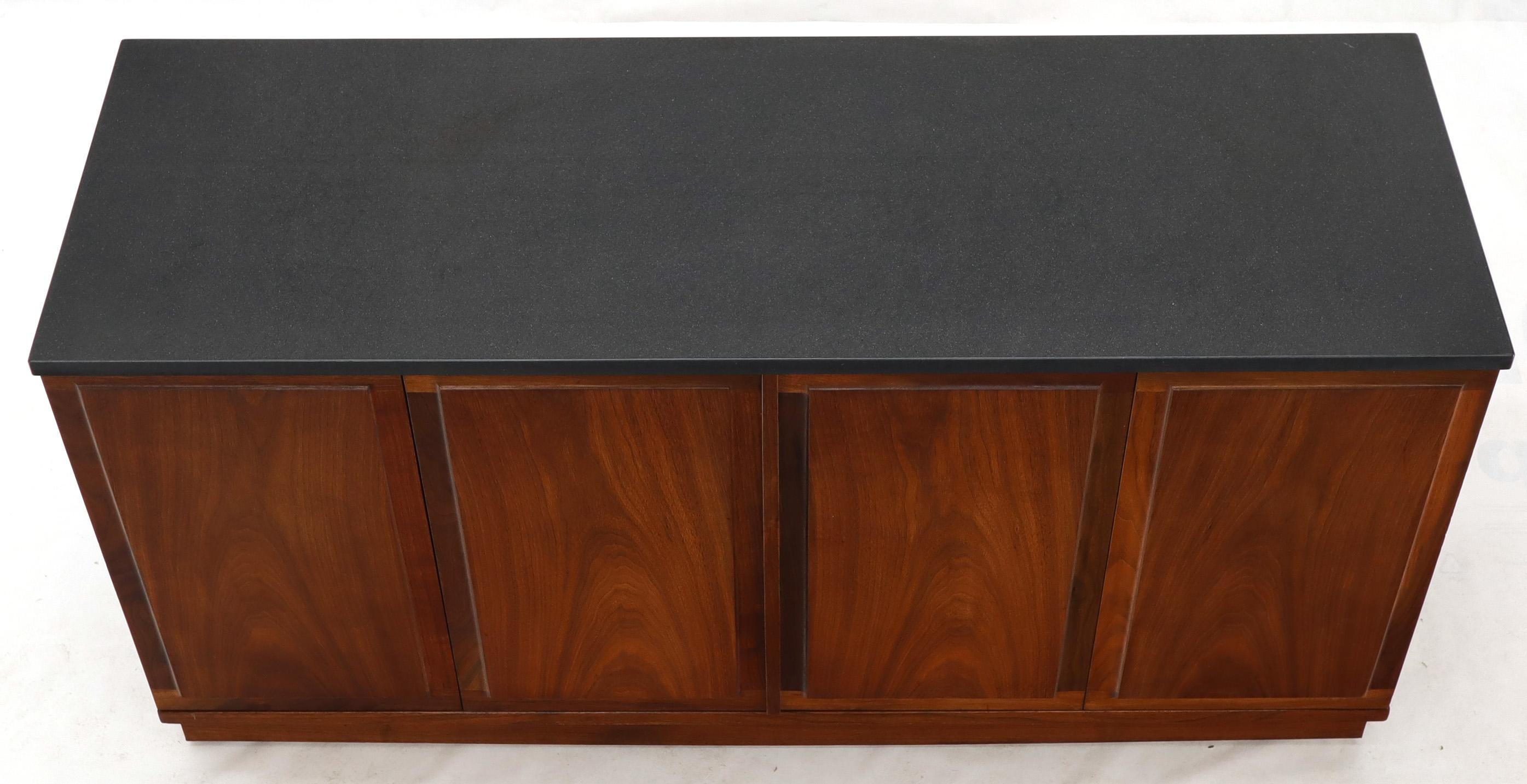 Mid-Century Modern Slate Top Petit Oiled Walnut Credenza Cabinet In Excellent Condition For Sale In Rockaway, NJ