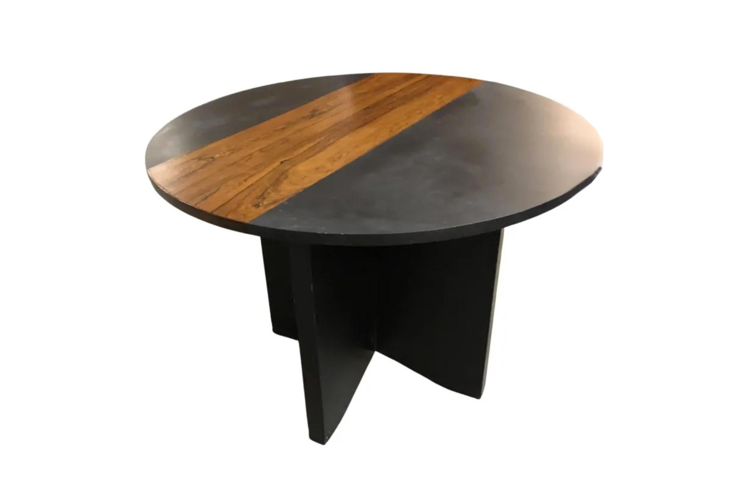 American Midcentury Modern Slate with Rosewood 3' Round Table For Sale