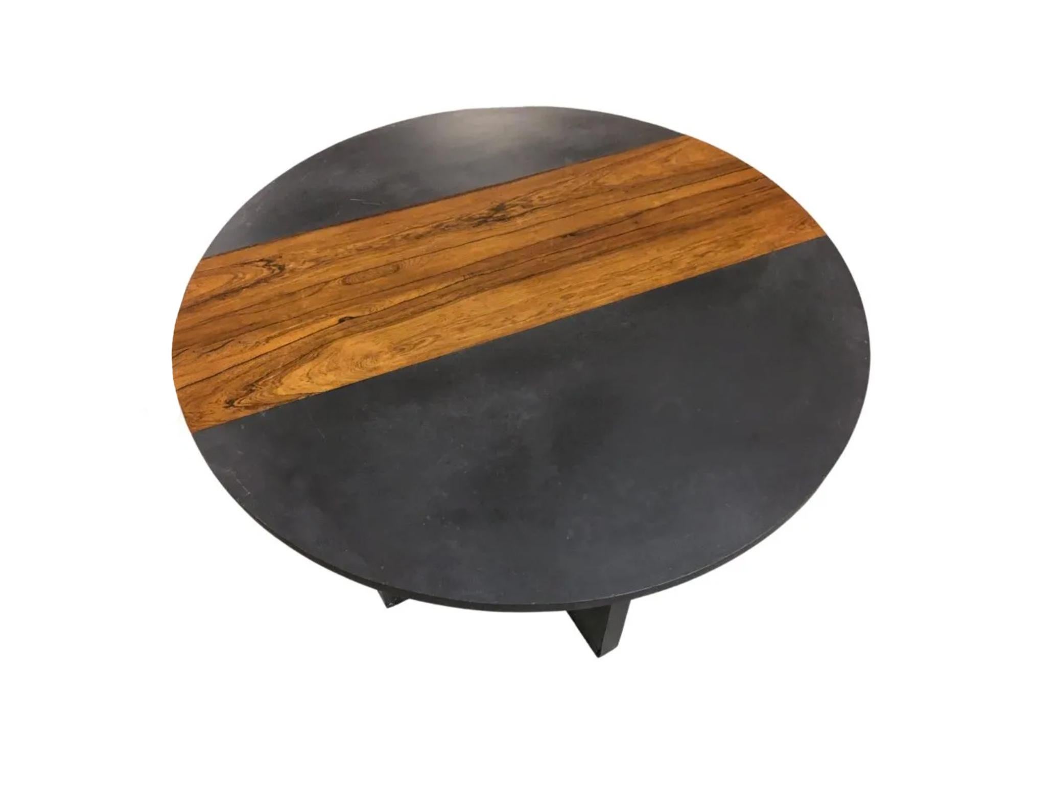 Midcentury Modern Slate with Rosewood 3' Round Table In Good Condition For Sale In BROOKLYN, NY