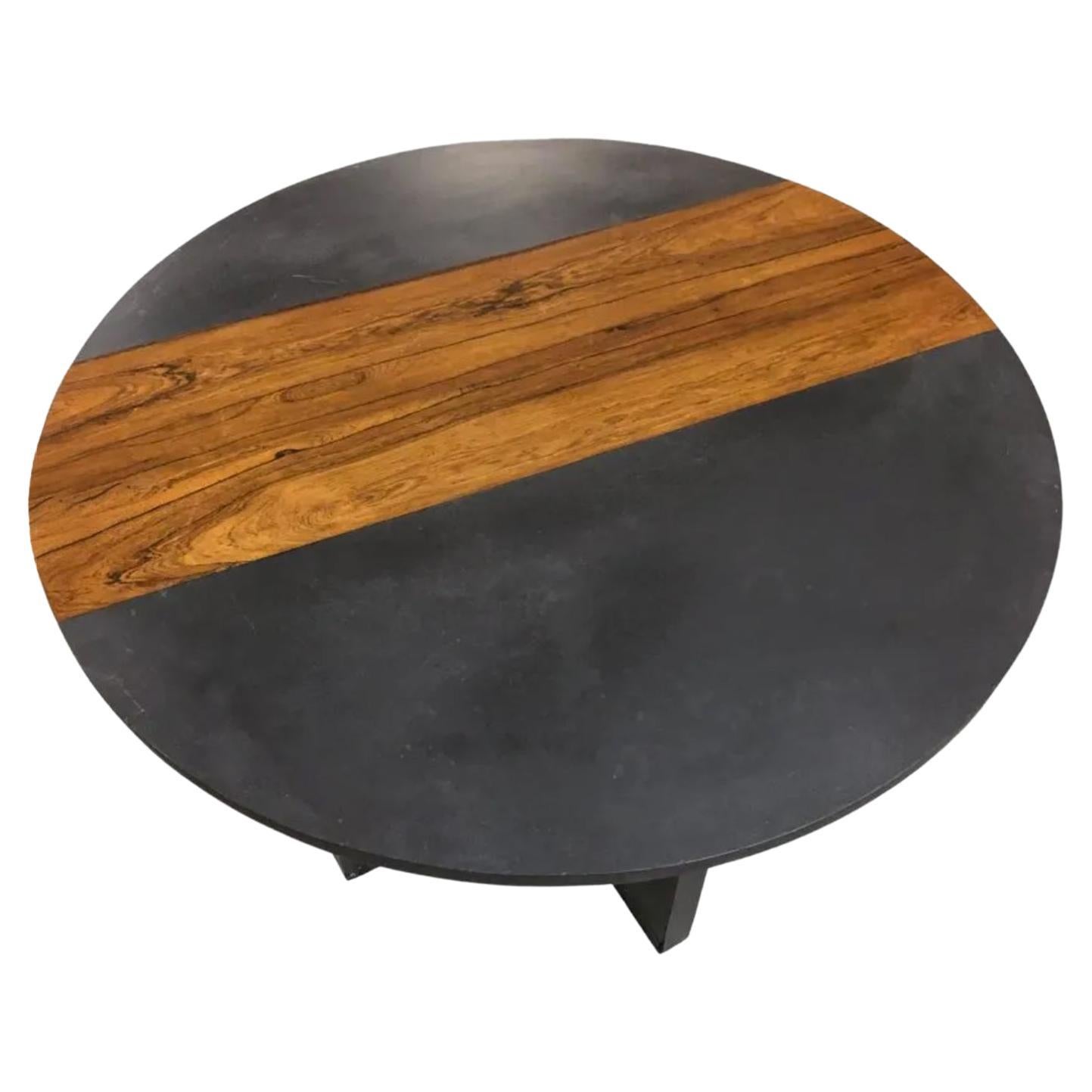 Midcentury Modern Slate with Rosewood 3' Round Table For Sale