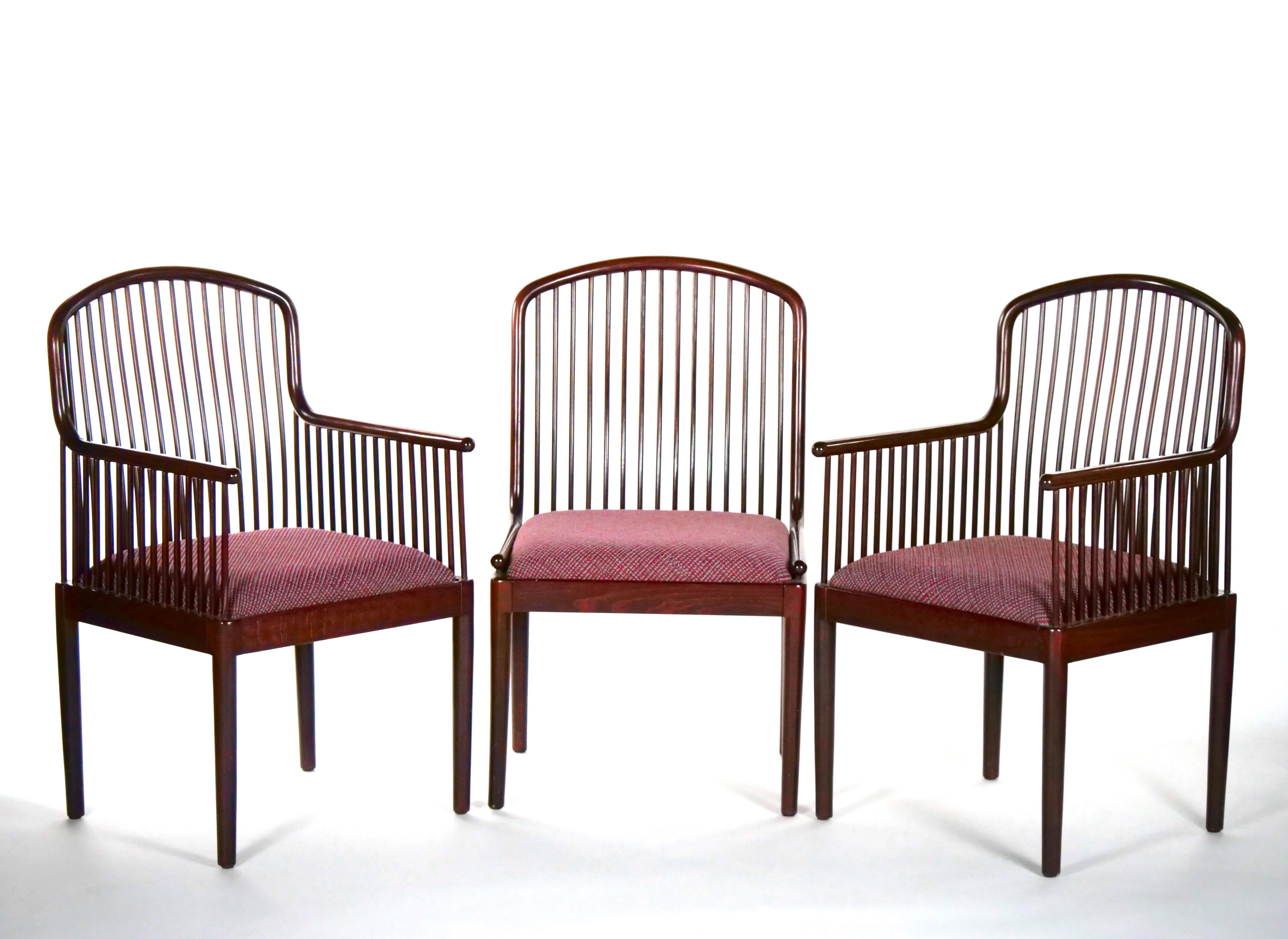 Mid-Century Modern Slatted Back / Straight Barrel Legs Dining Chair Set / 8 For Sale 3