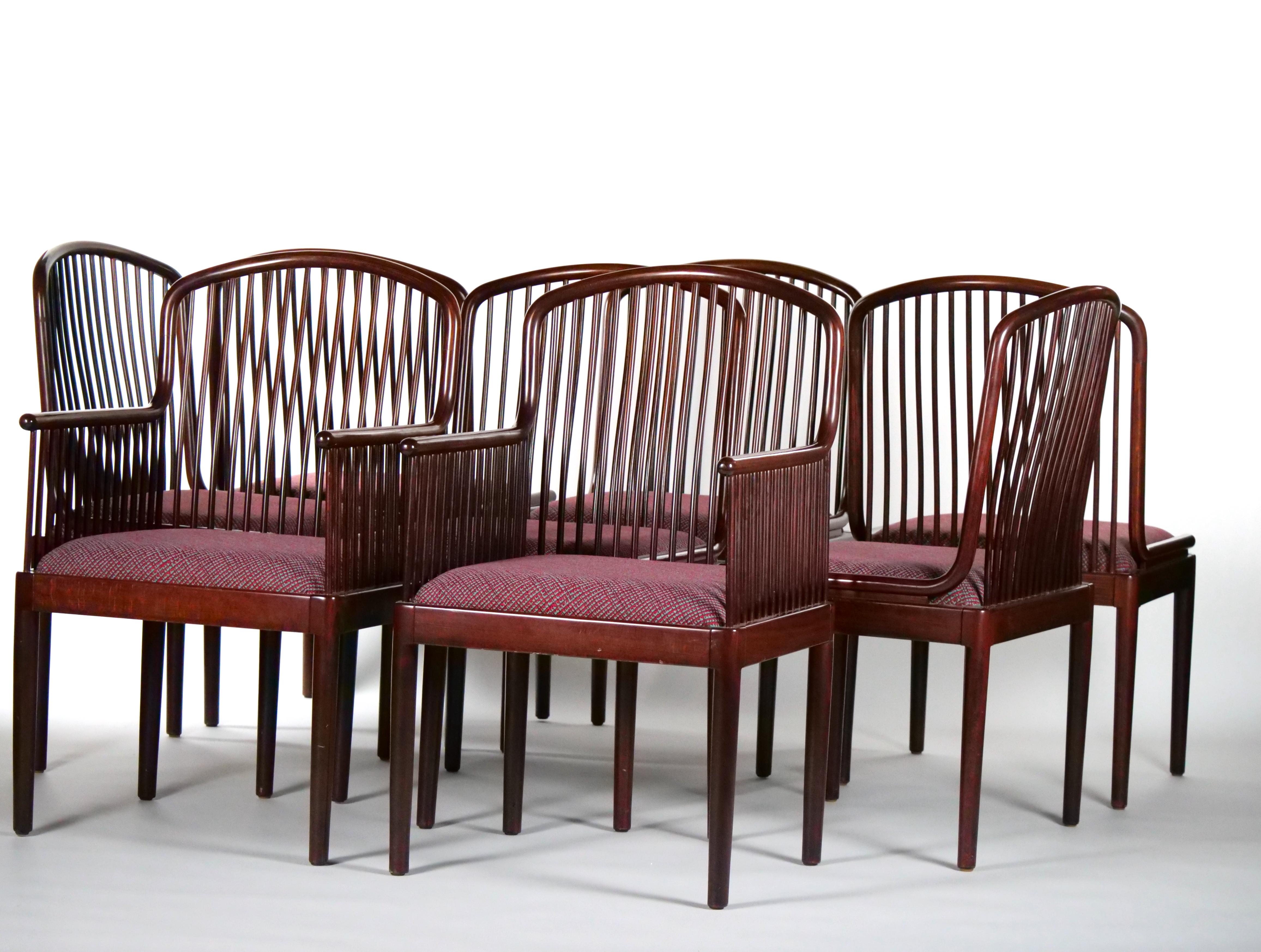 Mid-Century Modern Slatted Back / Straight Barrel Legs Dining Chair Set / 8 For Sale 12