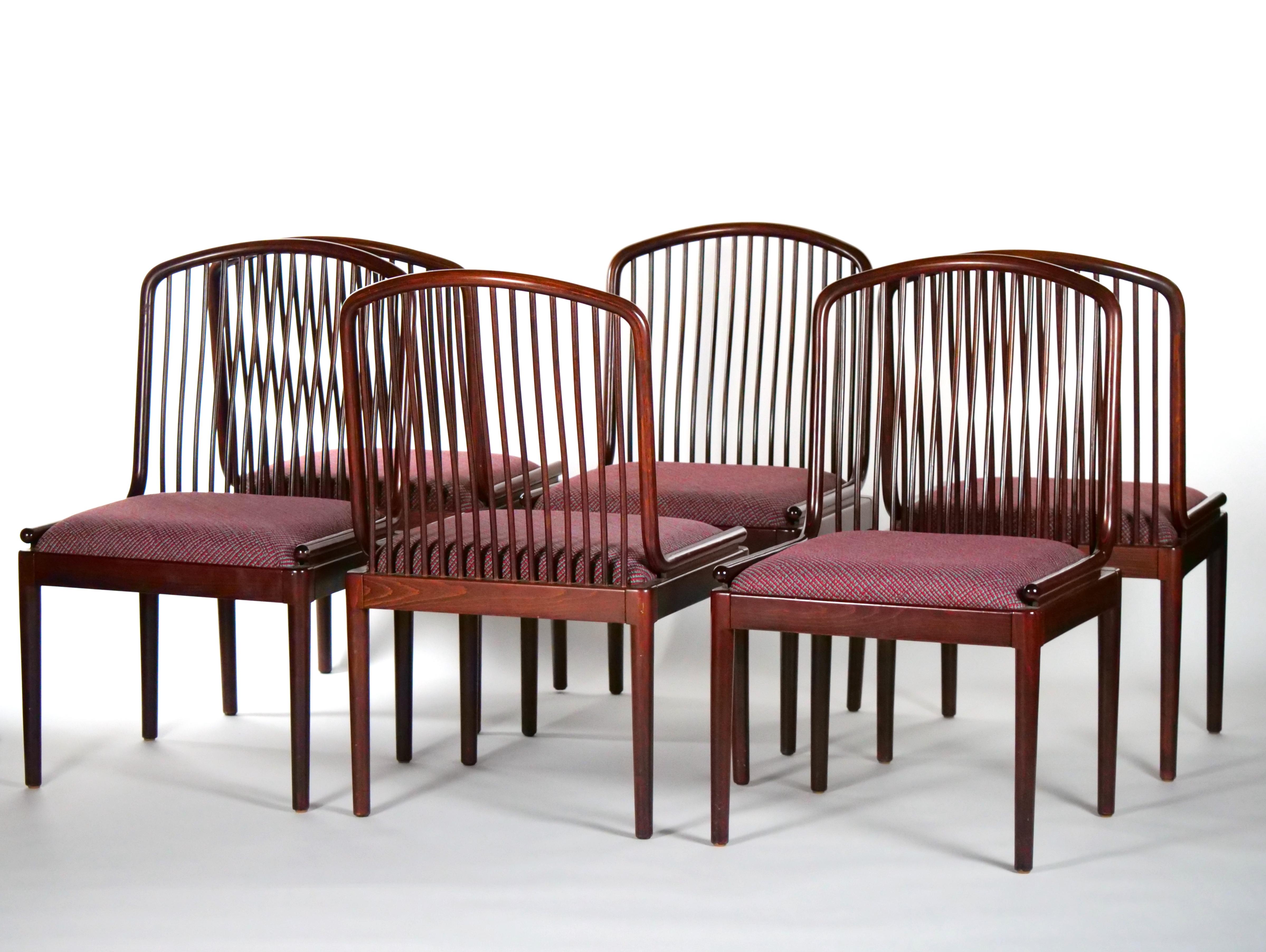 Mid-Century Modern Slatted Back / Straight Barrel Legs Dining Chair Set / 8 For Sale 13