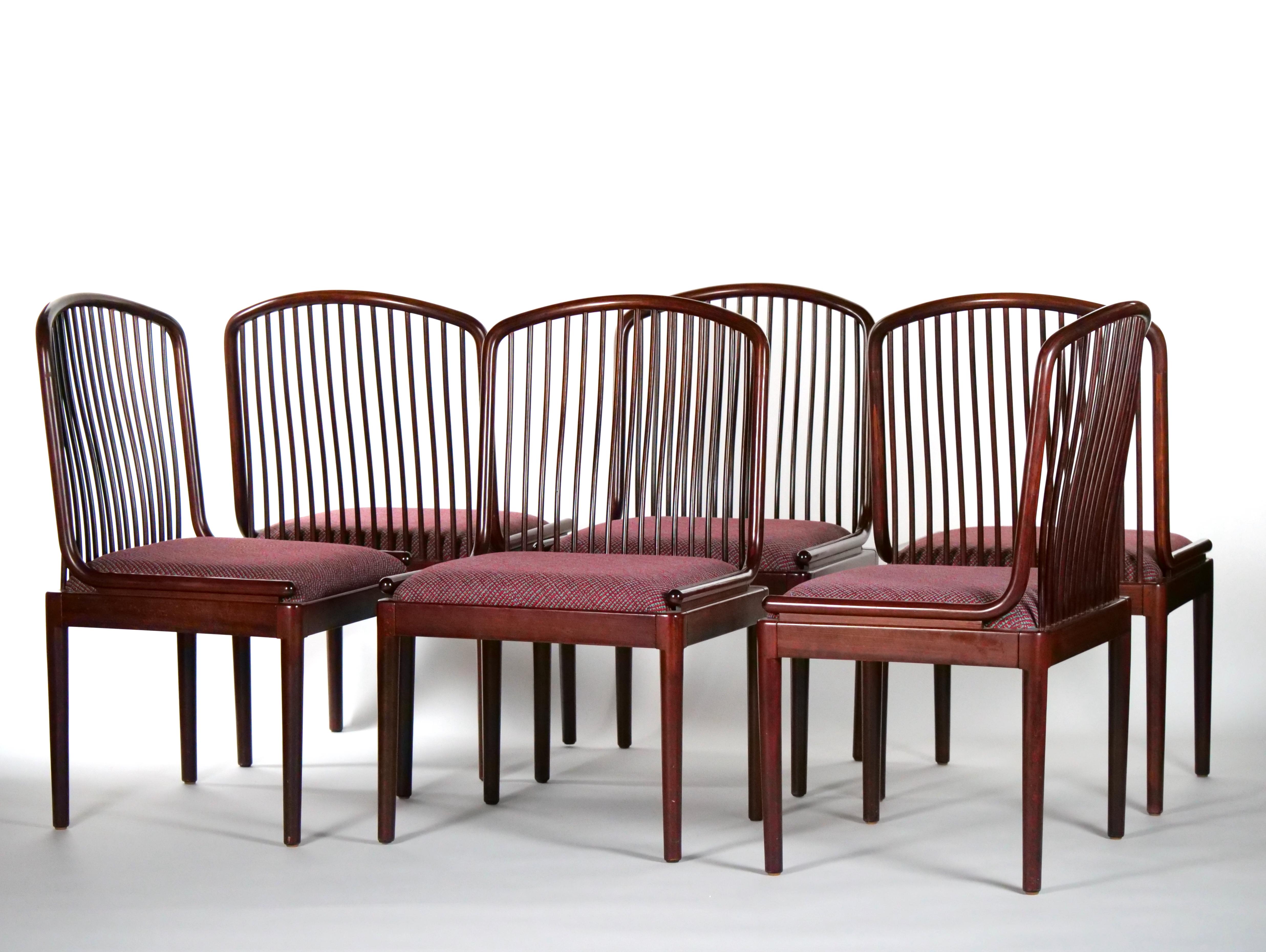 Upholstery Mid-Century Modern Slatted Back / Straight Barrel Legs Dining Chair Set / 8 For Sale