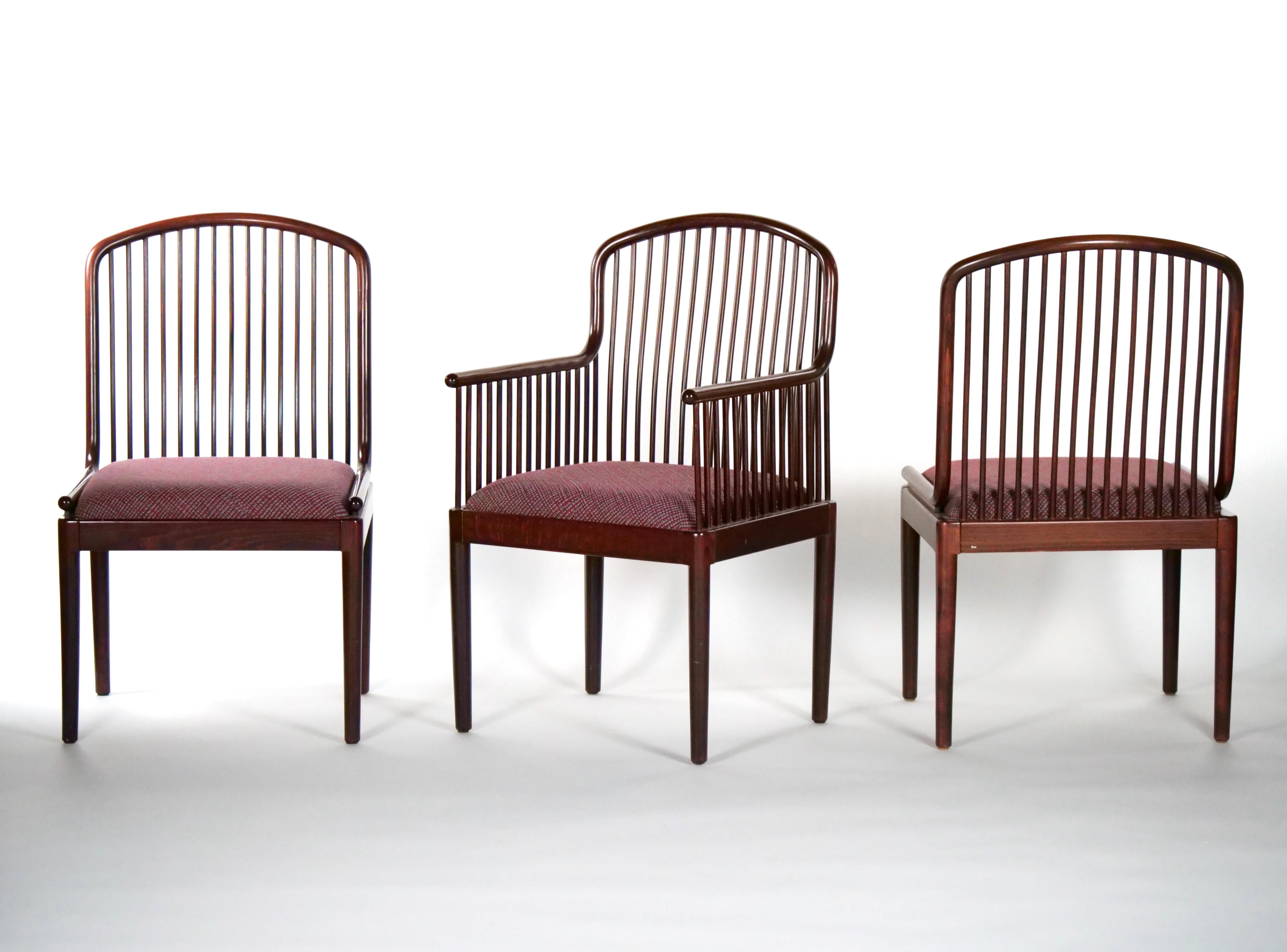 Mid-Century Modern Slatted Back / Straight Barrel Legs Dining Chair Set / 8 For Sale 2